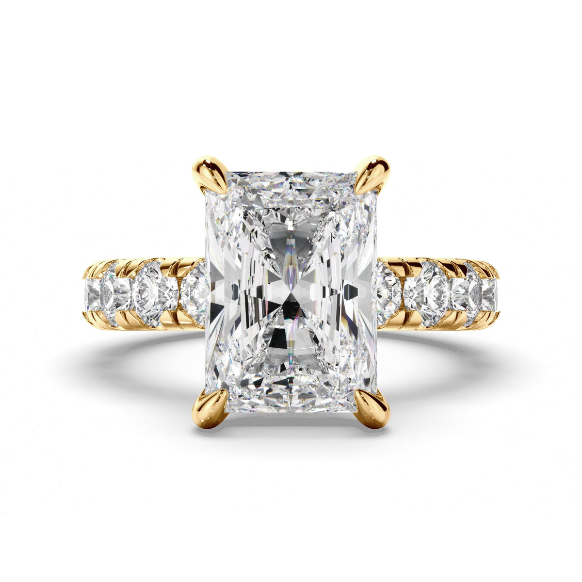 Radiant Cut Diamond Engagement Ring with Diamond Sides