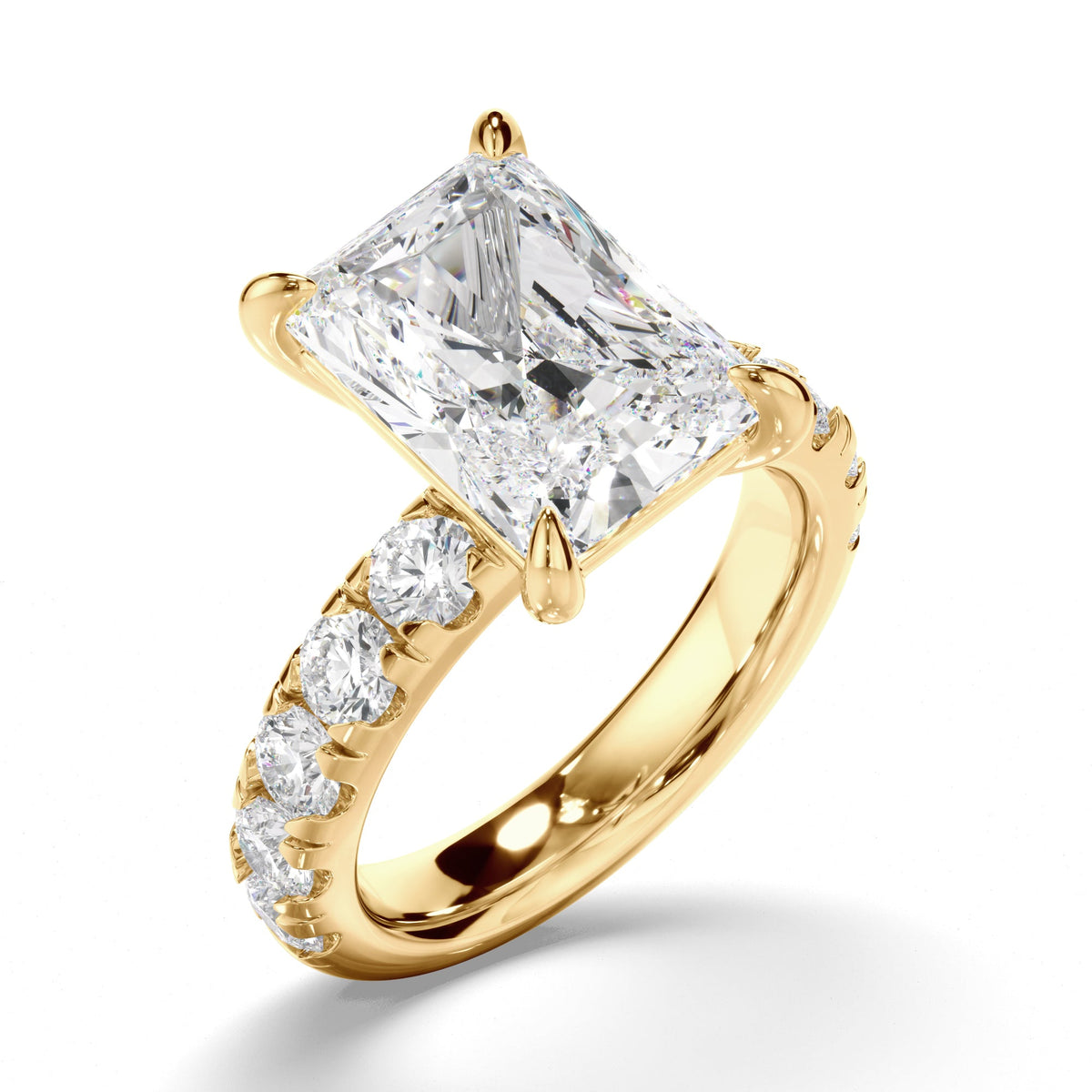 Radiant Cut Diamond Engagement Ring with Diamond Sides