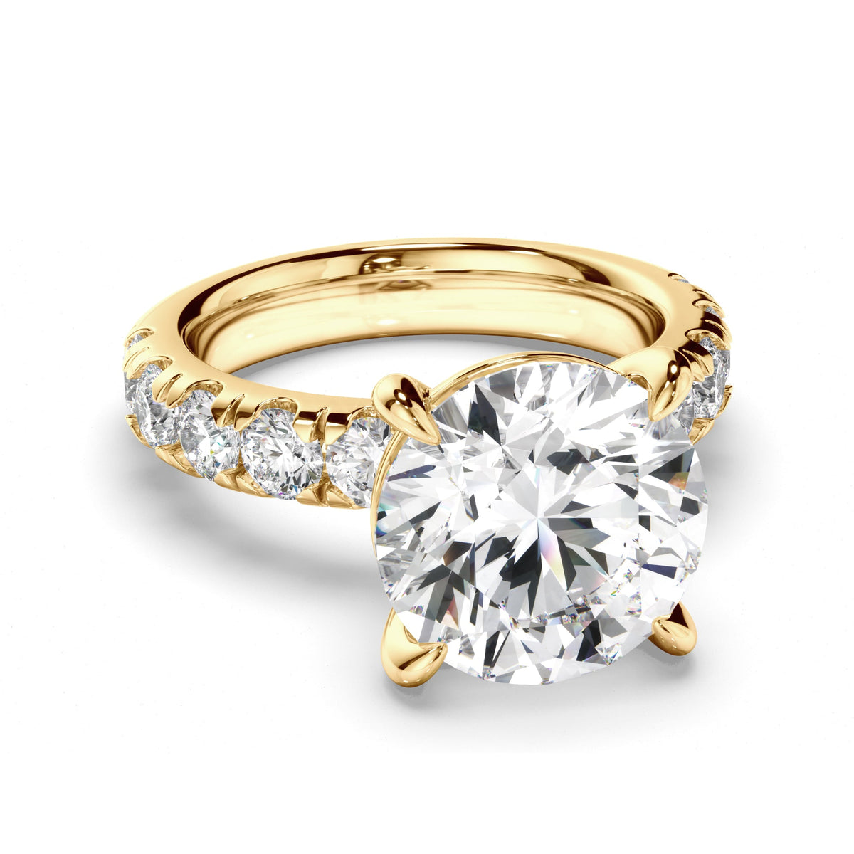 Round Brilliant Cut Diamond Engagement Ring with Diamond Sides