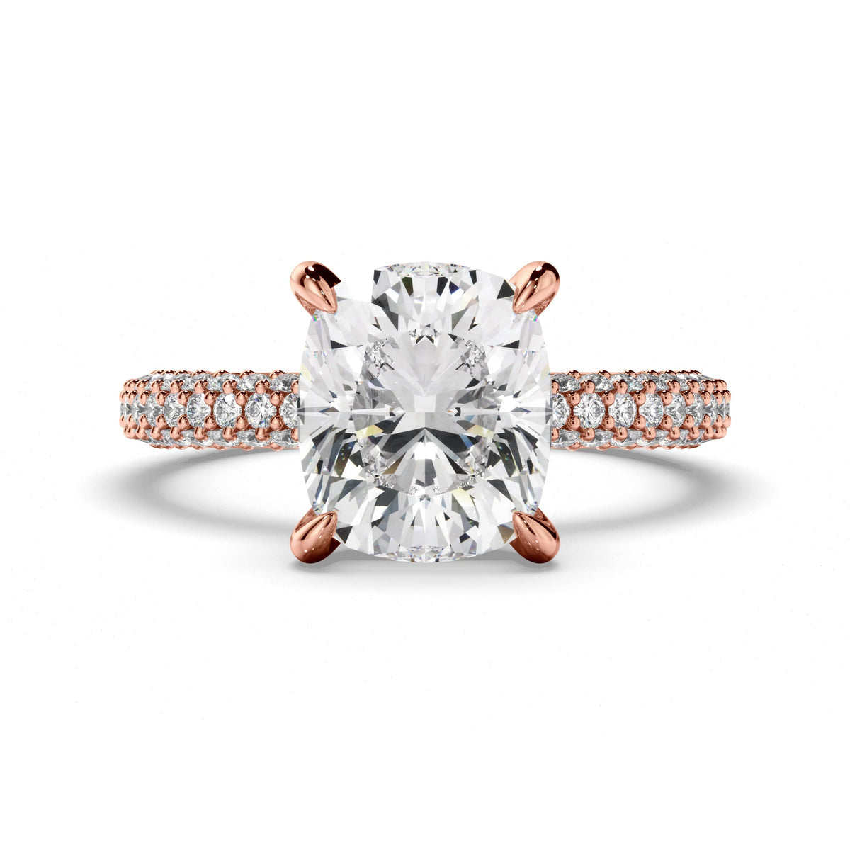 Cushion Cut Diamond Engagement Ring with Diamond Sides