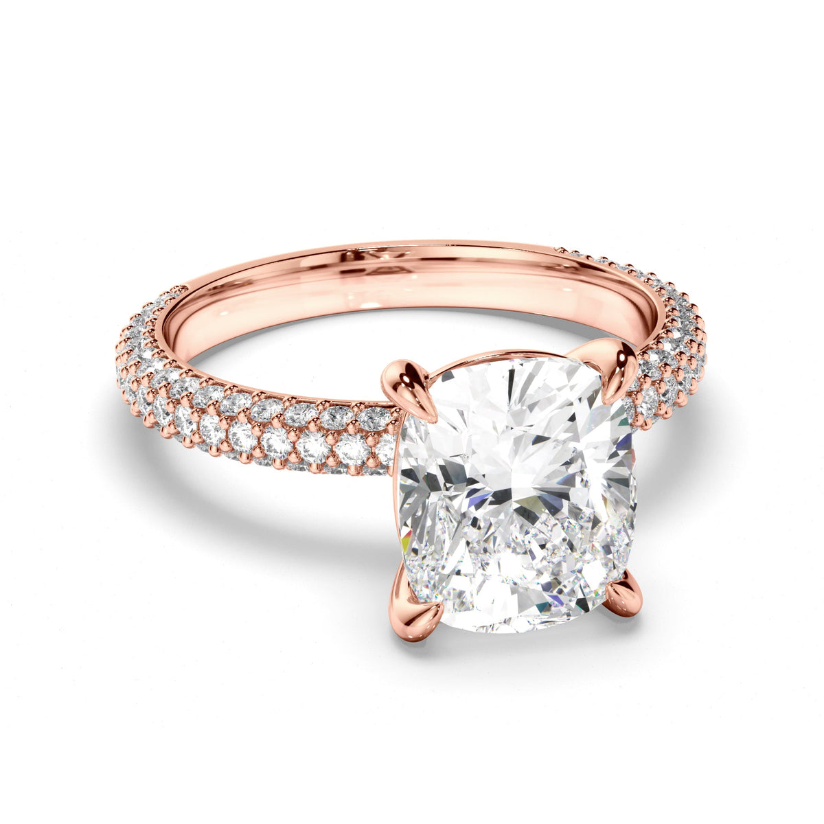 Cushion Cut Diamond Engagement Ring with Diamond Sides