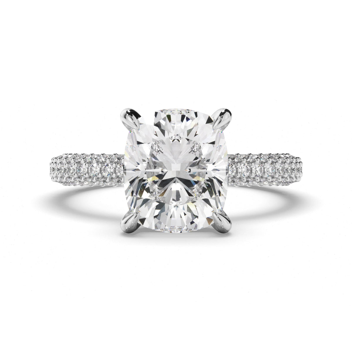 Cushion Cut Diamond Engagement Ring with Diamond Sides