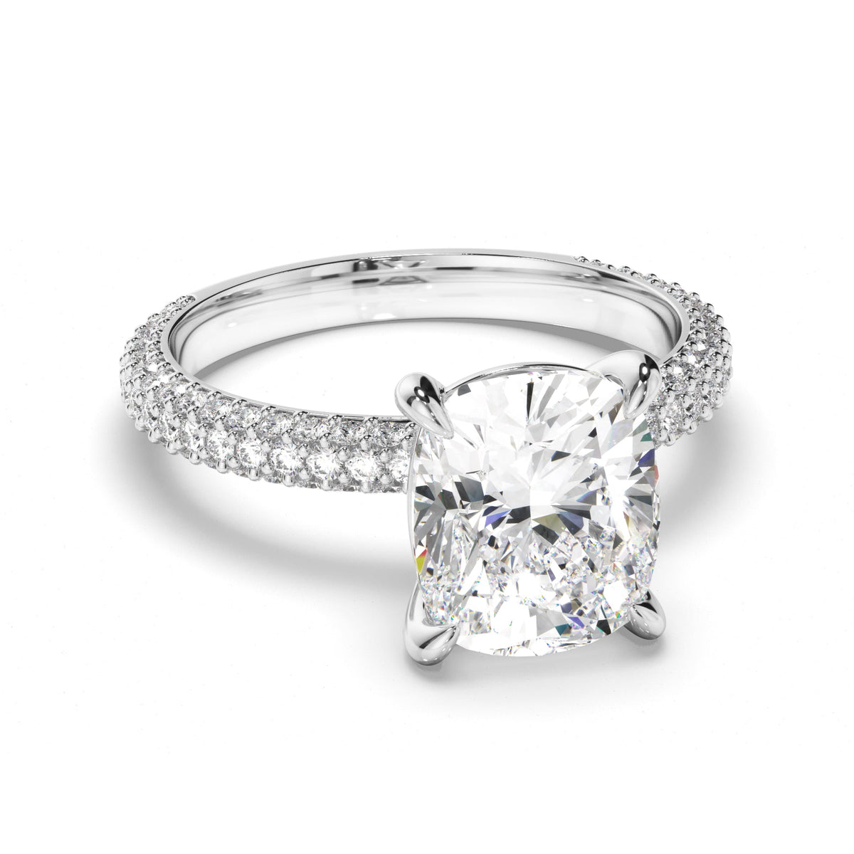 Cushion Cut Diamond Engagement Ring with Diamond Sides