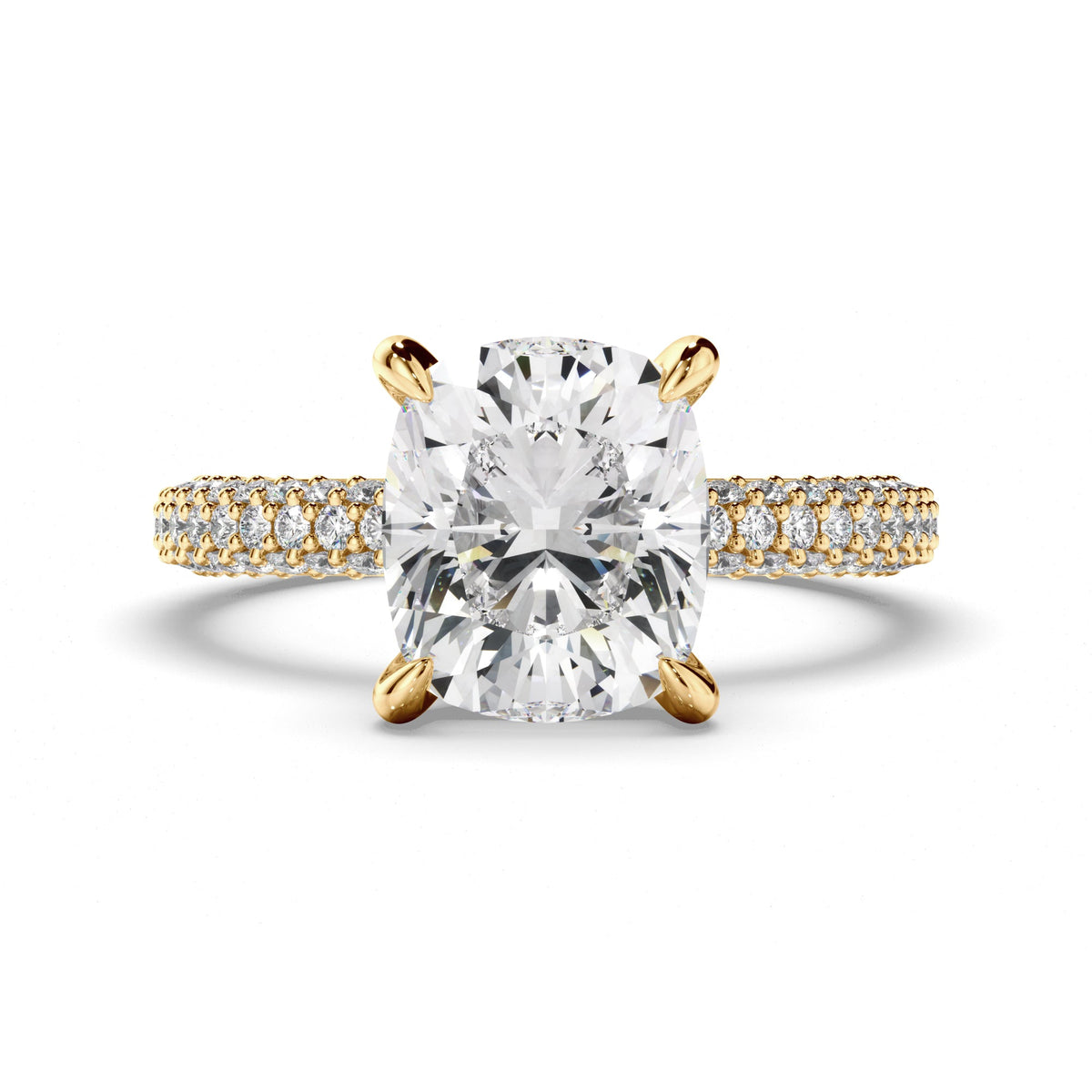 Cushion Cut Diamond Engagement Ring with Diamond Sides