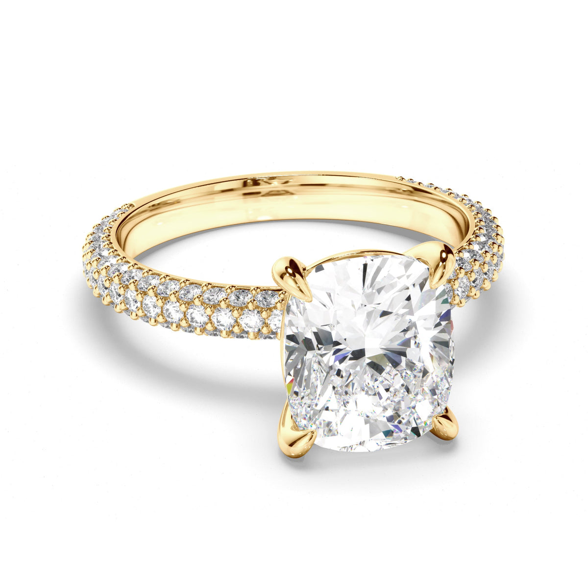Cushion Cut Diamond Engagement Ring with Diamond Sides