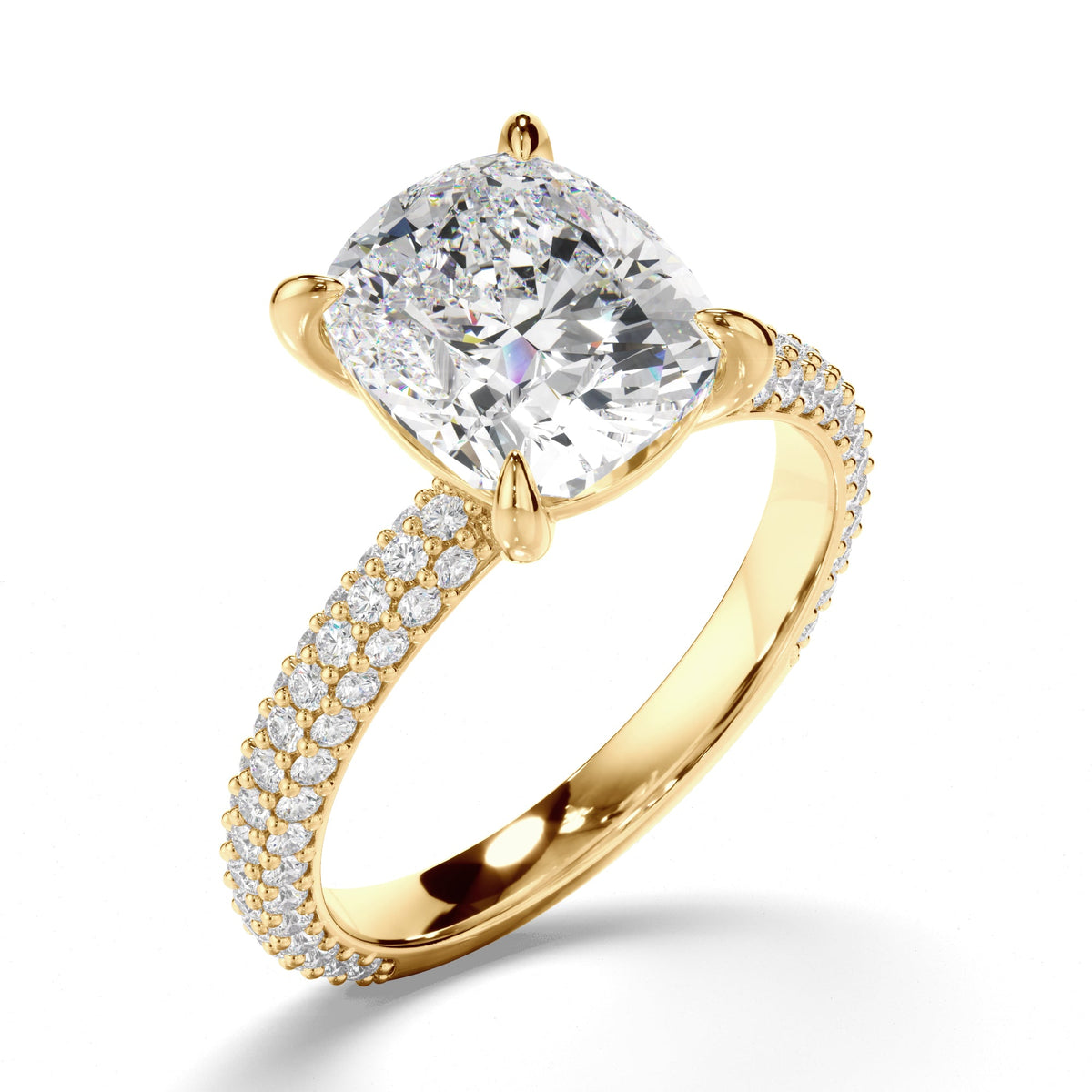Cushion Cut Diamond Engagement Ring with Diamond Sides