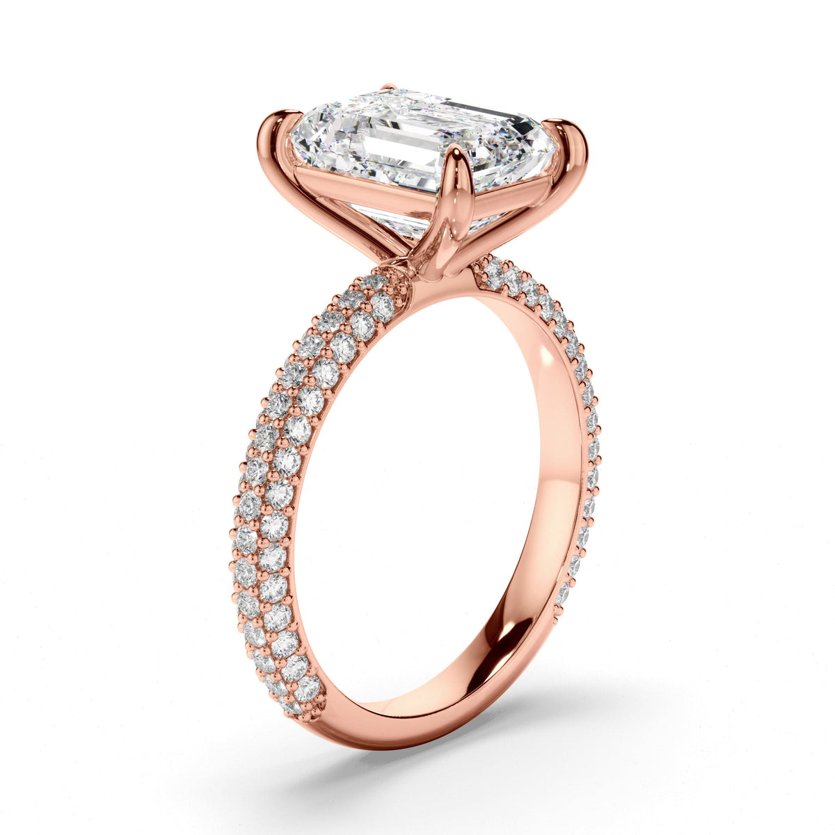 Emerald Cut Diamond Engagement Ring with Diamond Sides