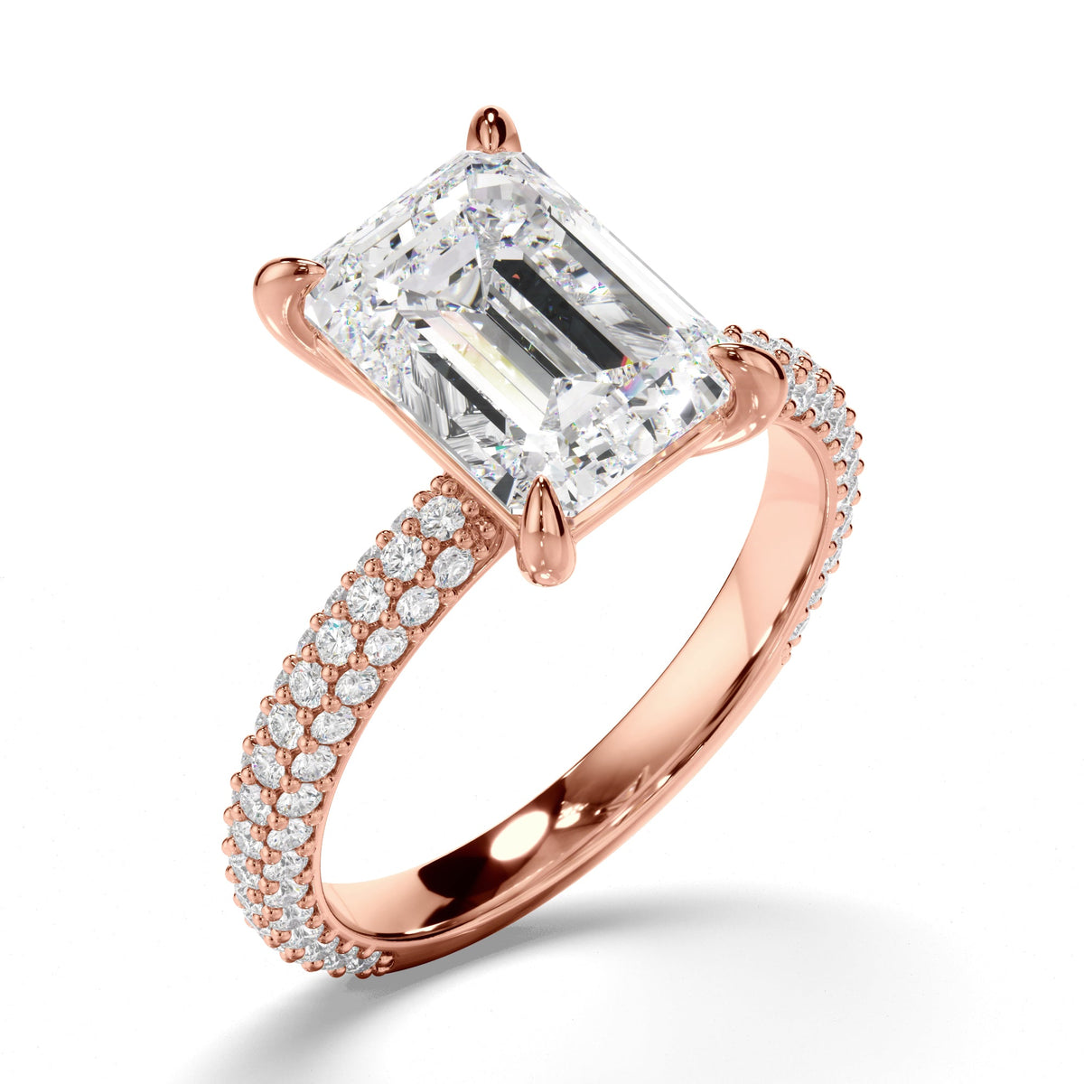 Emerald Cut Diamond Engagement Ring with Diamond Sides