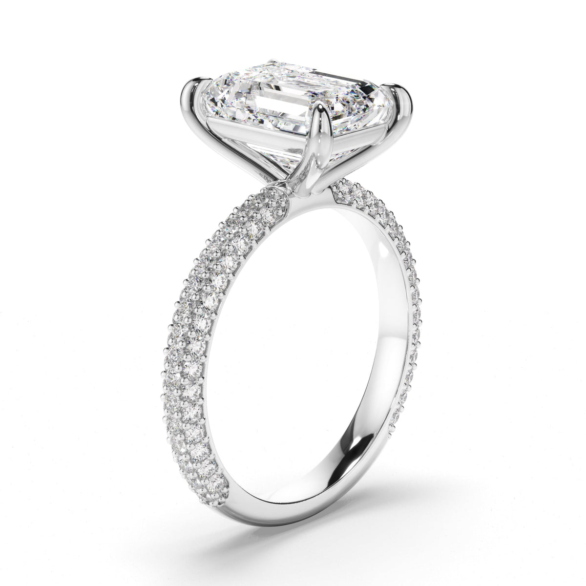 Emerald Cut Diamond Engagement Ring with Diamond Sides