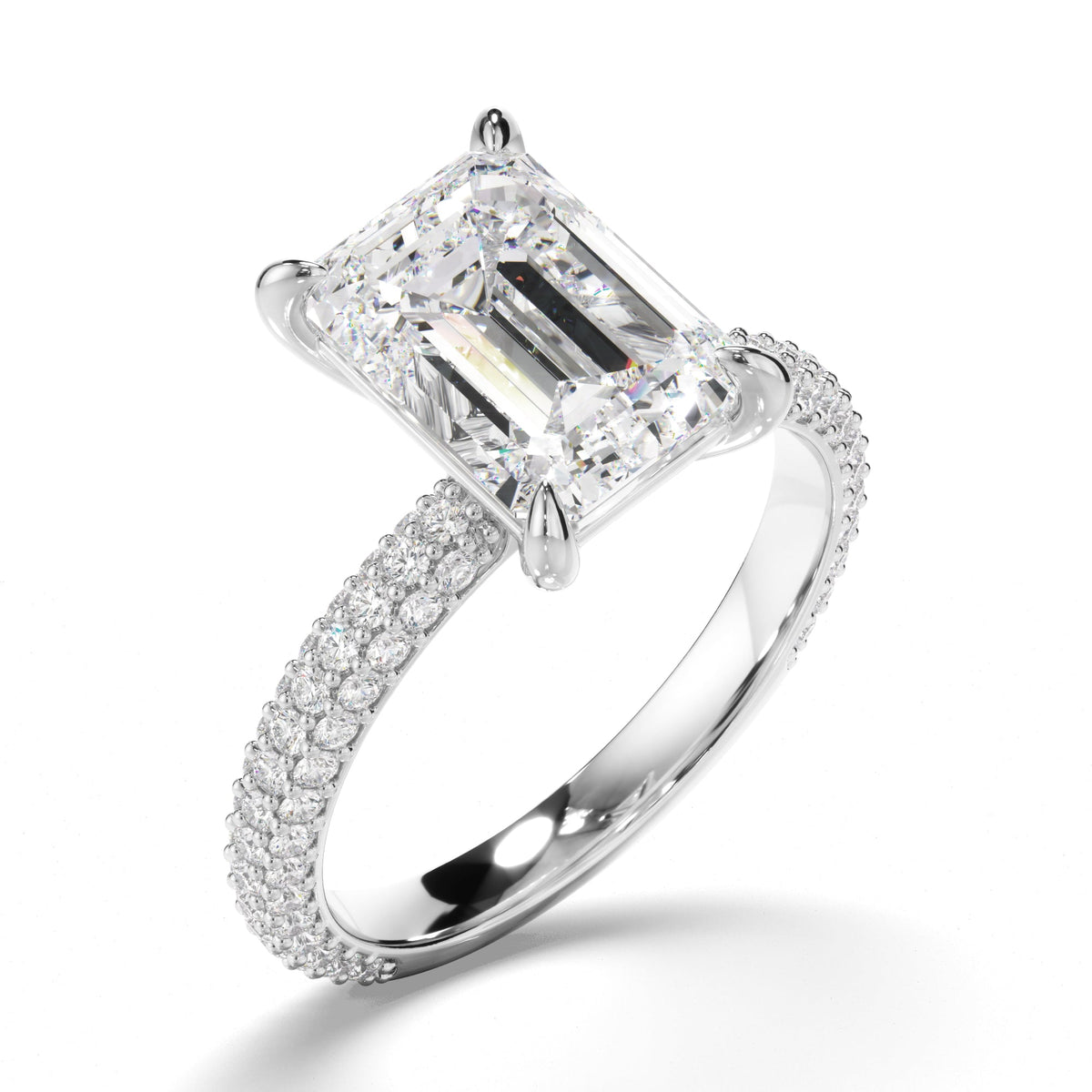 Emerald Cut Diamond Engagement Ring with Diamond Sides