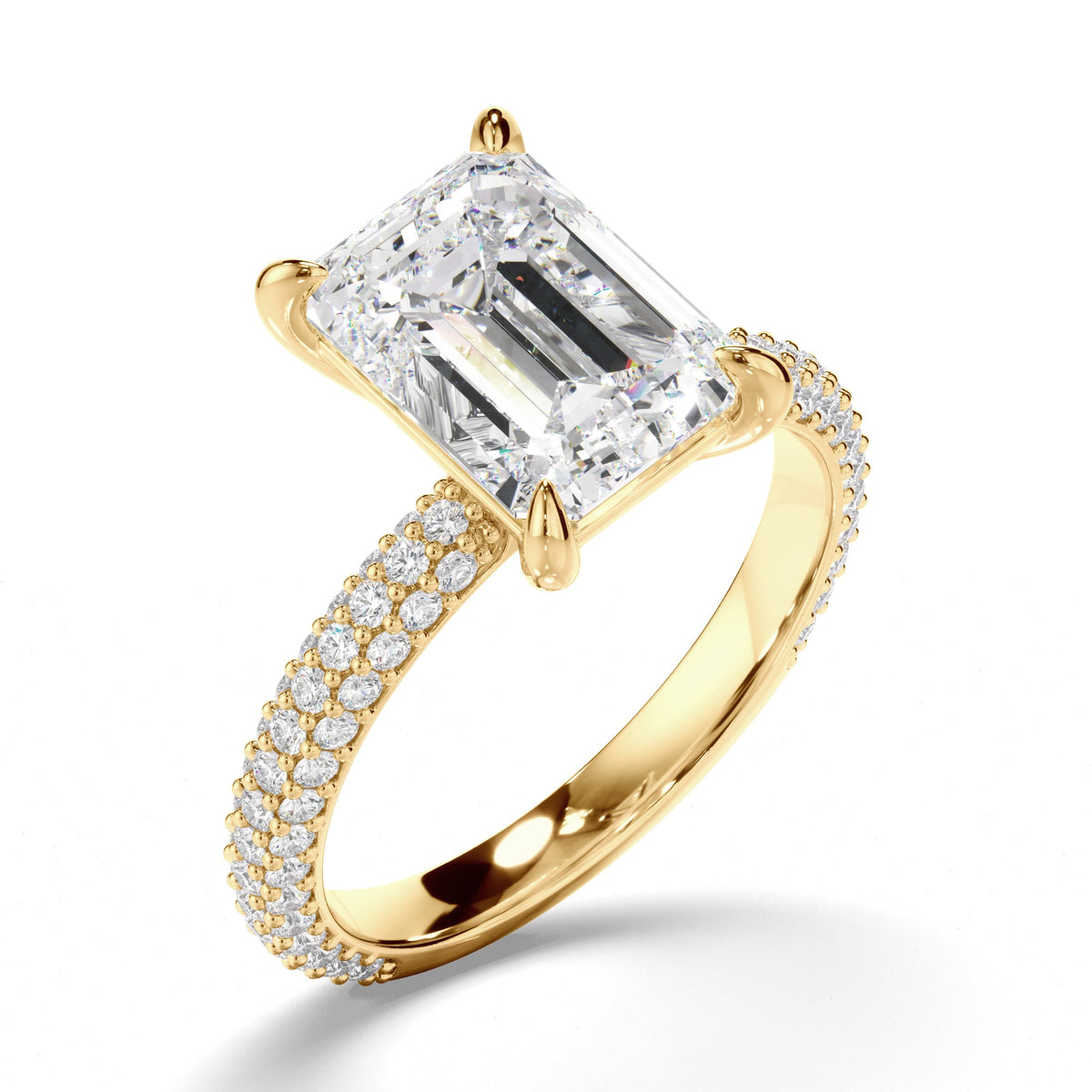 Emerald Cut Diamond Engagement Ring with Diamond Sides