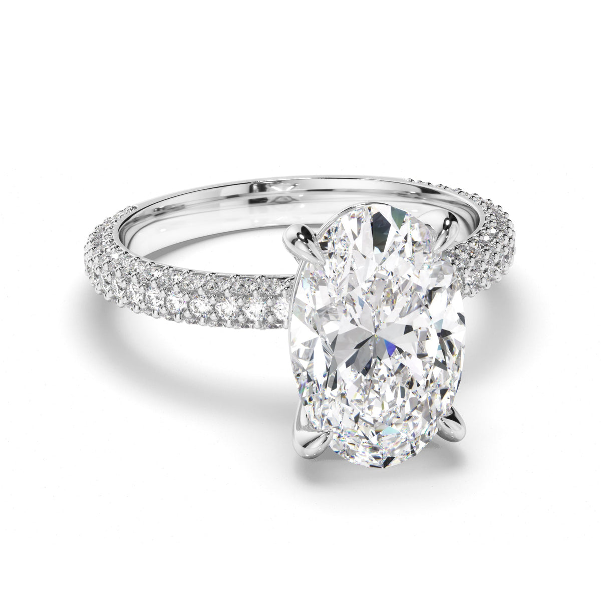 Oval Cut Diamond Engagement Ring with Diamond Sides