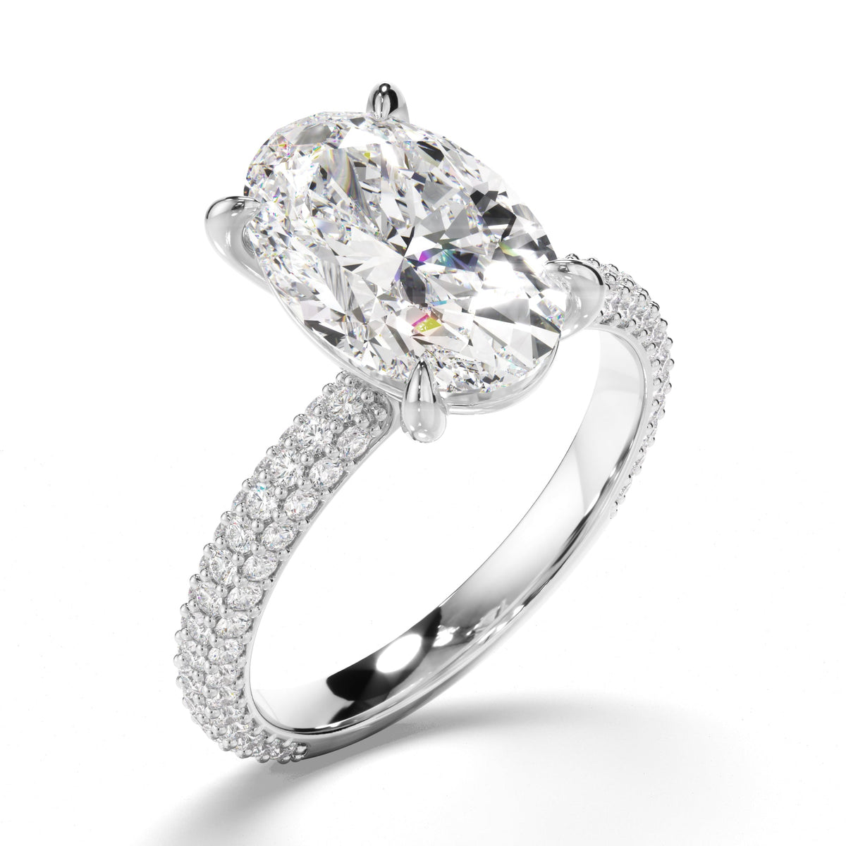 Oval Cut Diamond Engagement Ring with Diamond Sides