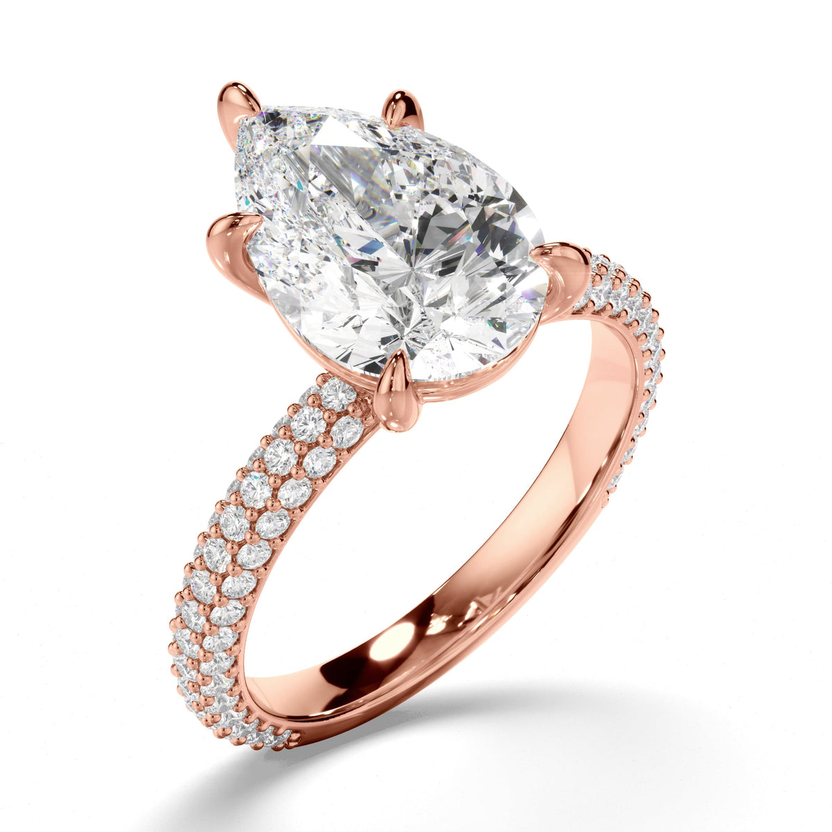 Pear Cut Diamond Engagement Ring with Diamond Sides