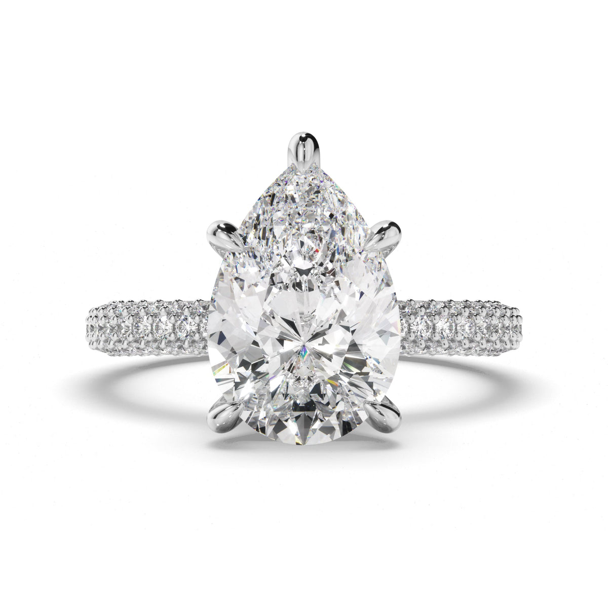 Pear Cut Diamond Engagement Ring with Diamond Sides