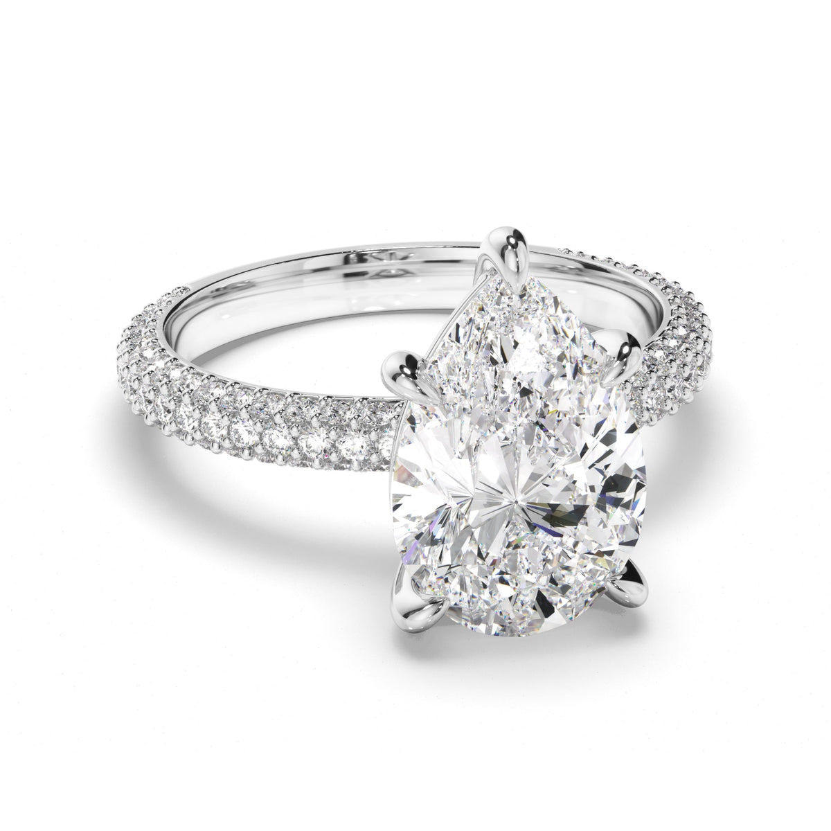 Pear Cut Diamond Engagement Ring with Diamond Sides