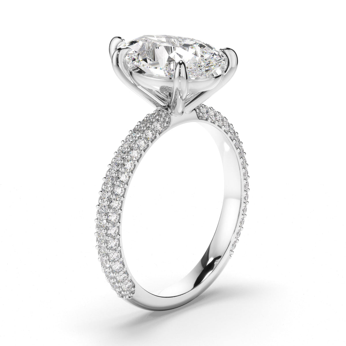 Pear Cut Diamond Engagement Ring with Diamond Sides