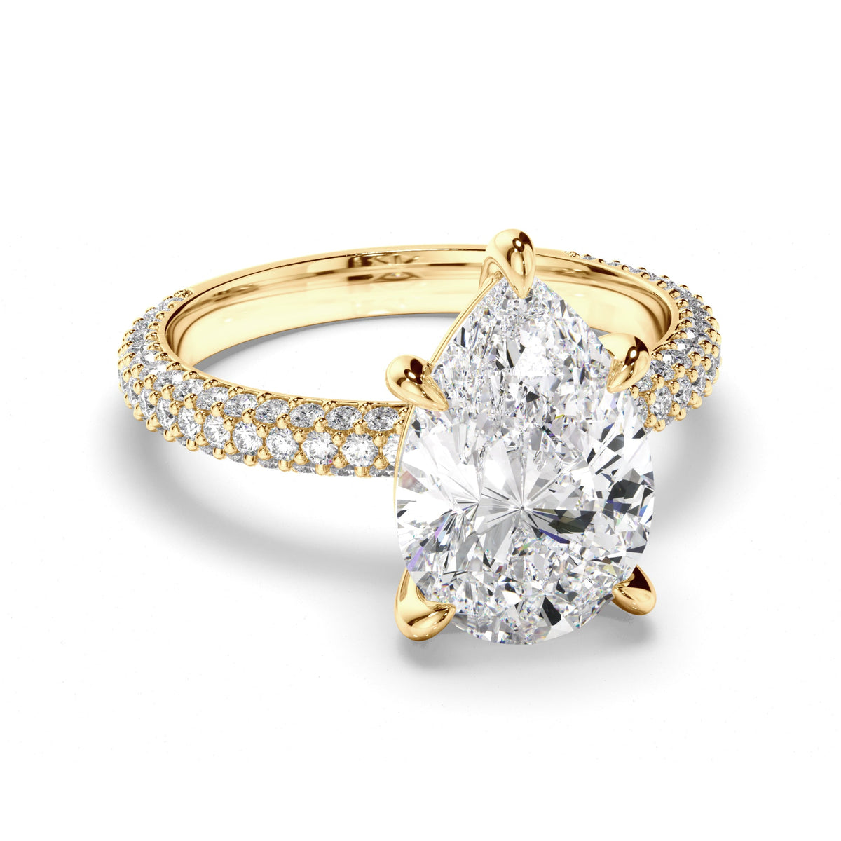 Pear Cut Diamond Engagement Ring with Diamond Sides