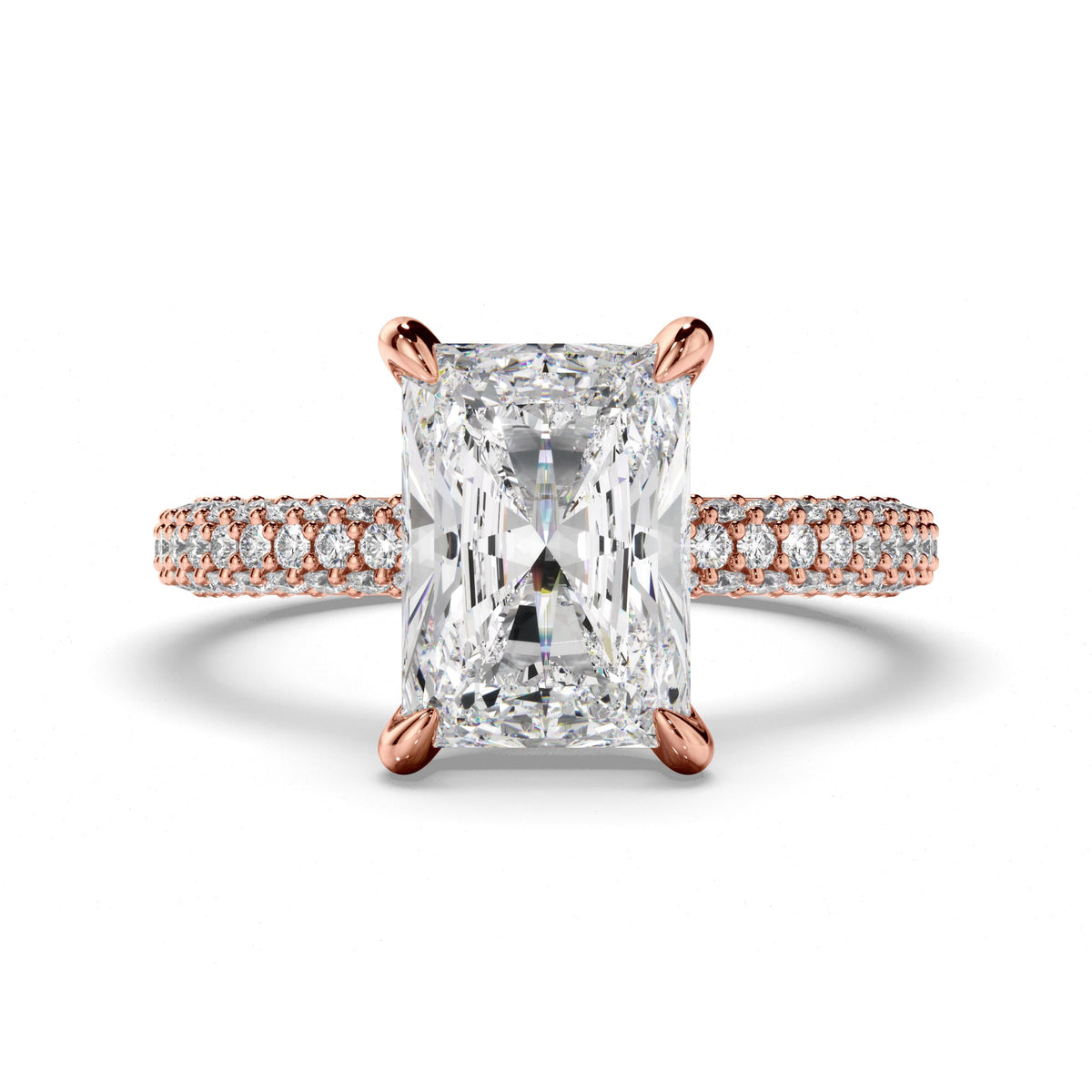 Radiant Cut Diamond Engagement Ring with Diamond Sides