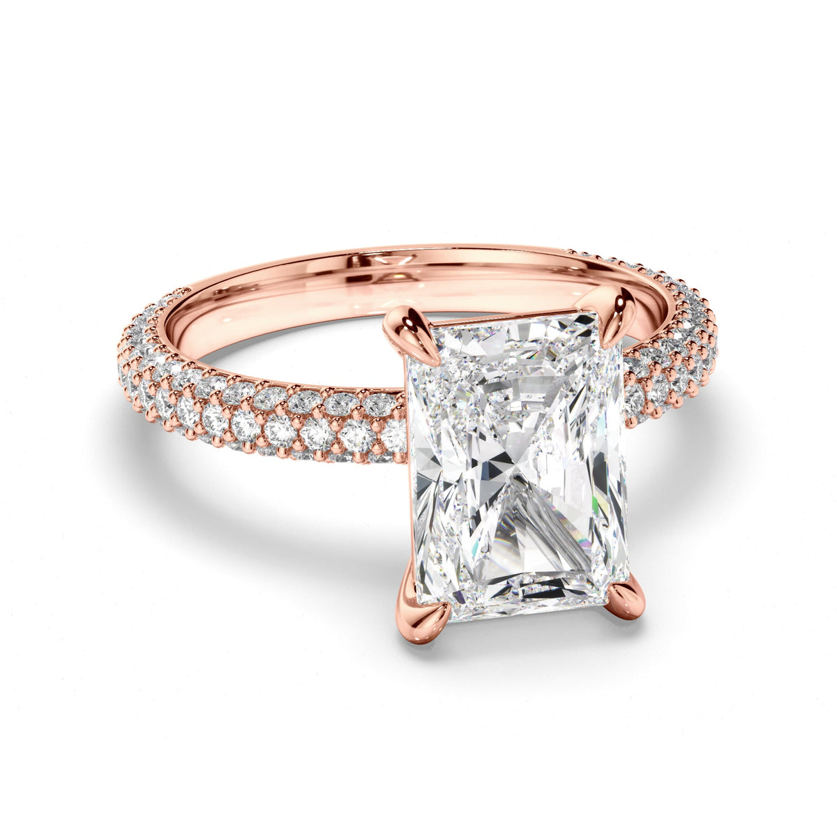Radiant Cut Diamond Engagement Ring with Diamond Sides