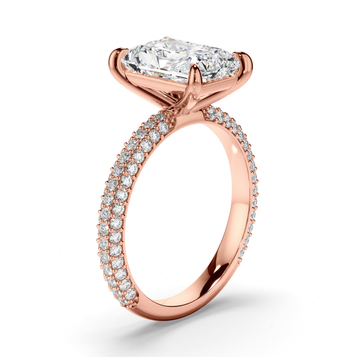 Radiant Cut Diamond Engagement Ring with Diamond Sides