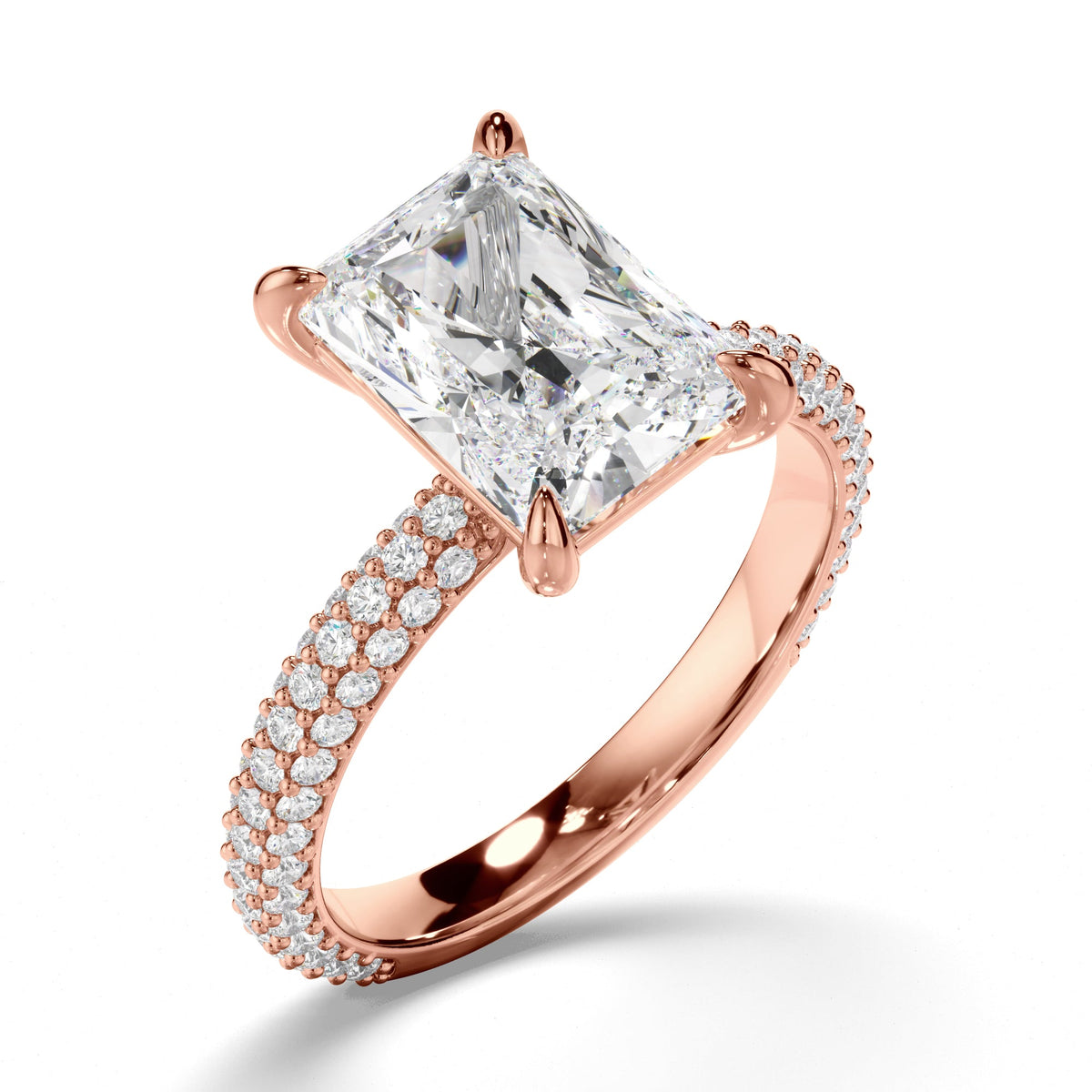 Radiant Cut Diamond Engagement Ring with Diamond Sides