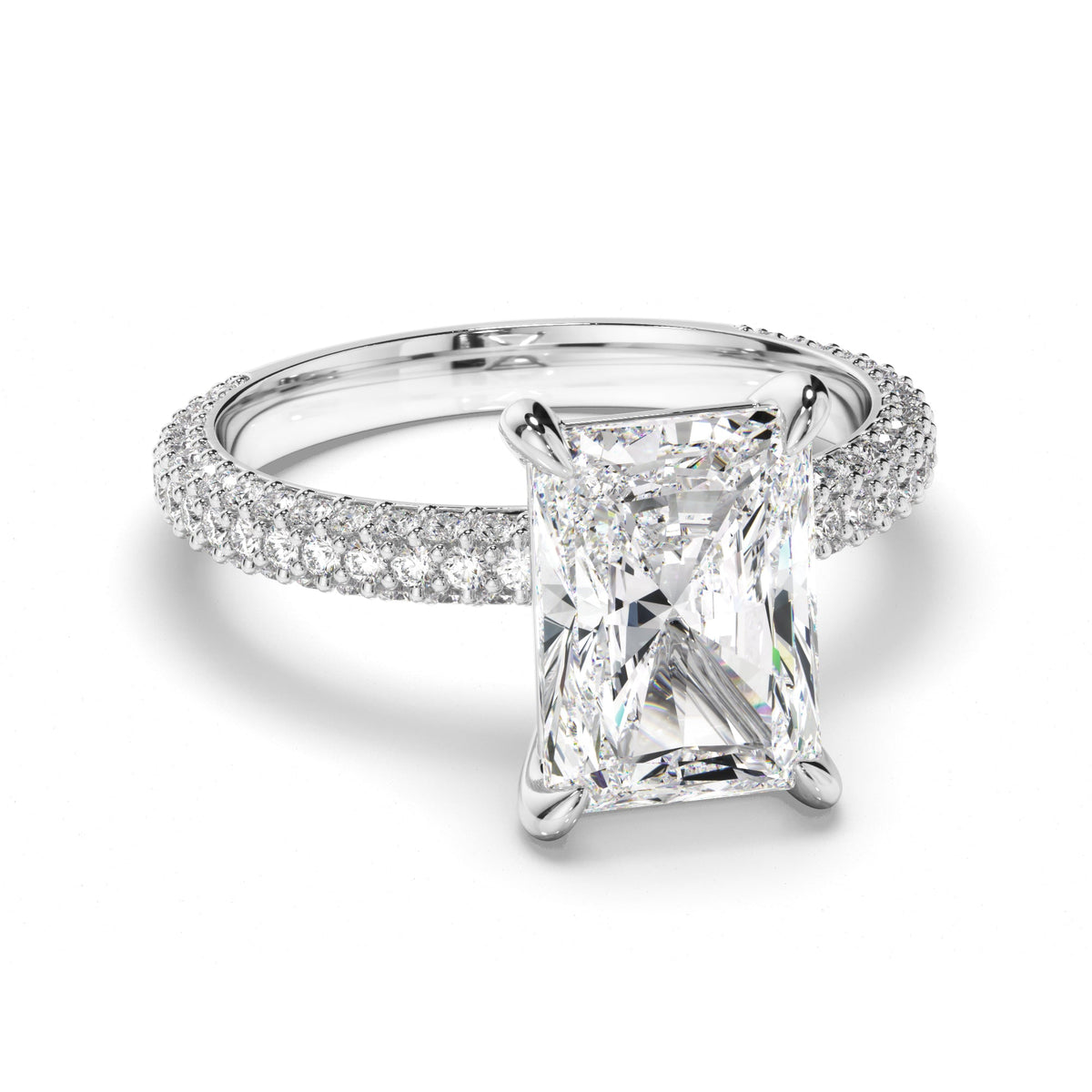 Radiant Cut Diamond Engagement Ring with Diamond Sides