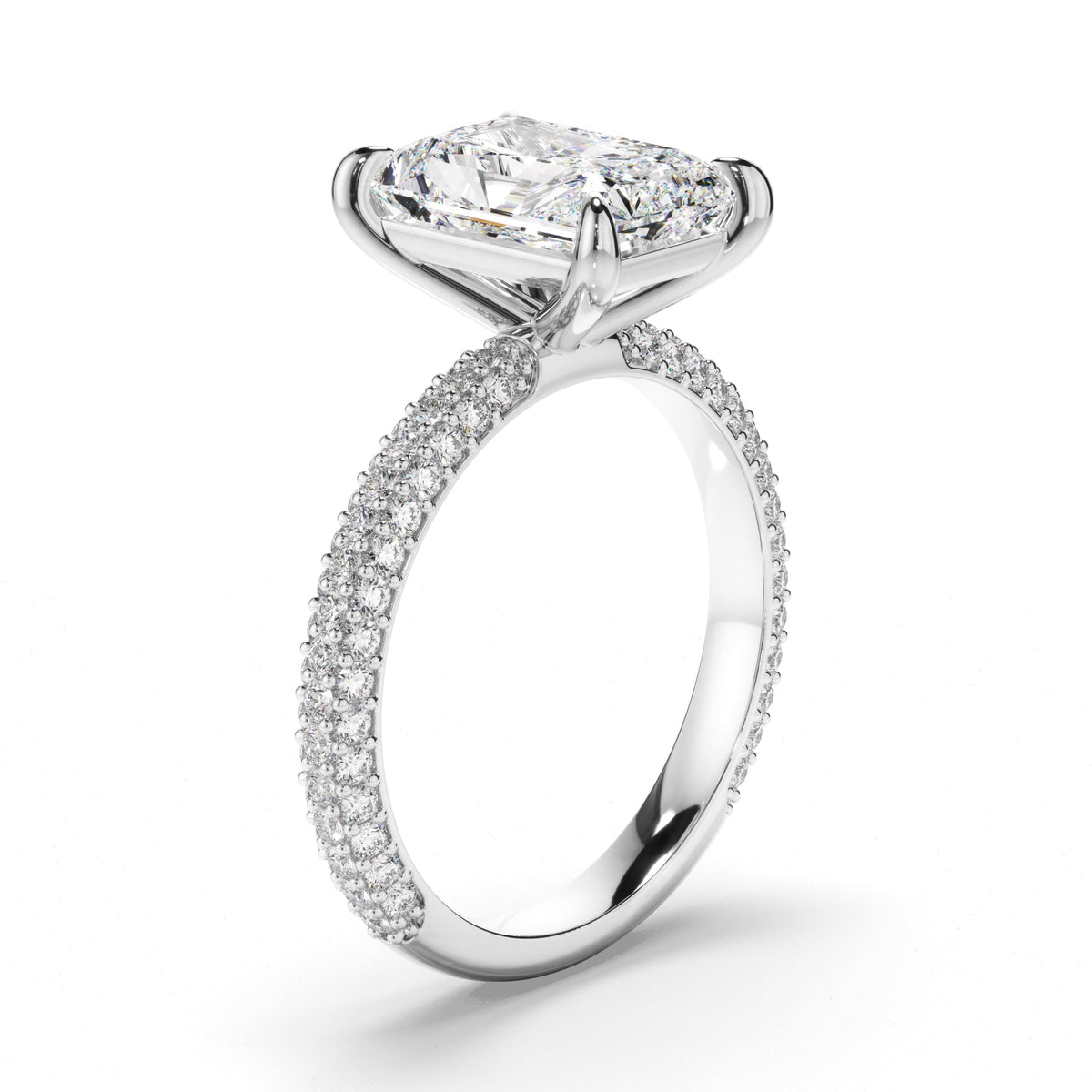 Radiant Cut Diamond Engagement Ring with Diamond Sides