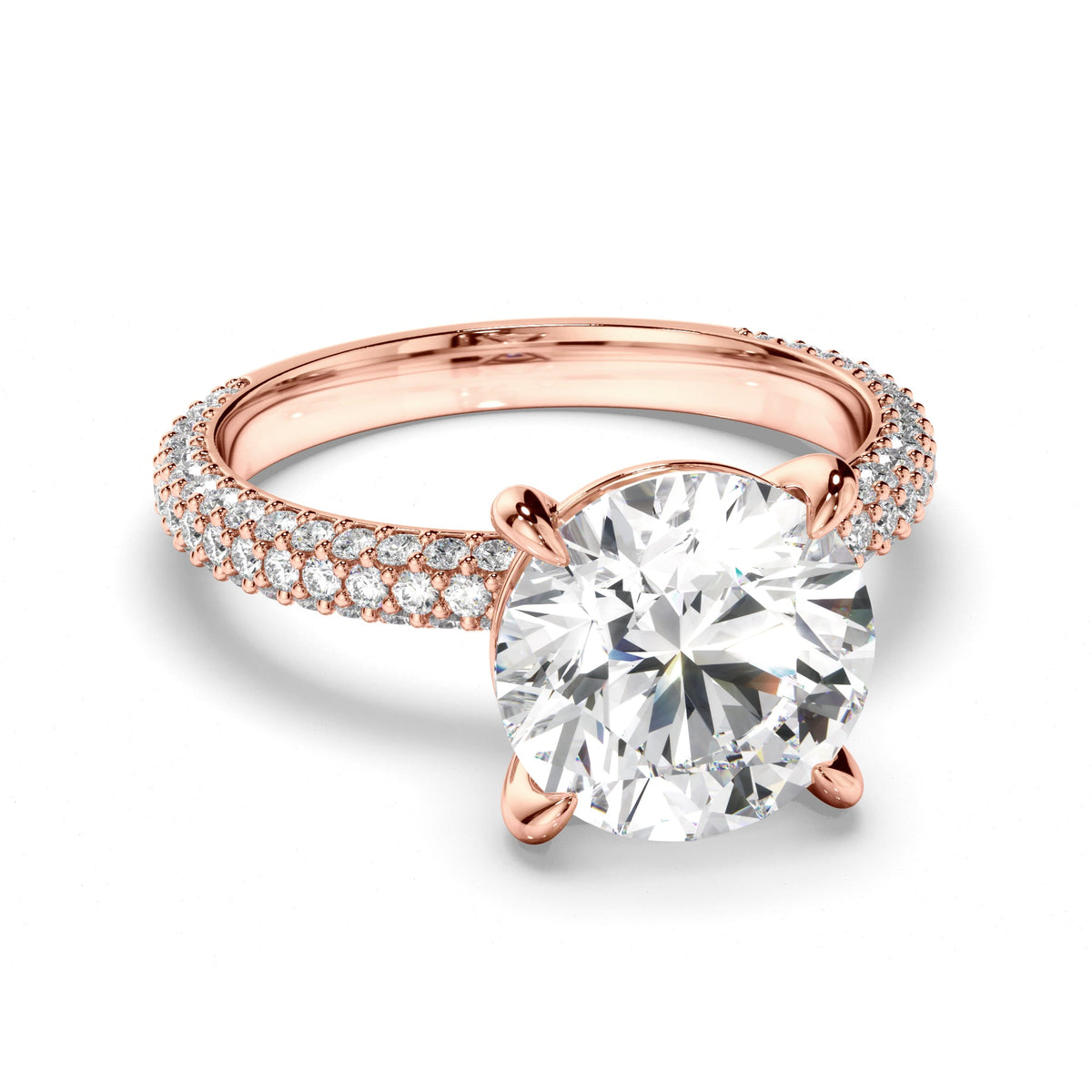 Round Brilliant Cut Diamond Engagement Ring with Diamond Sides