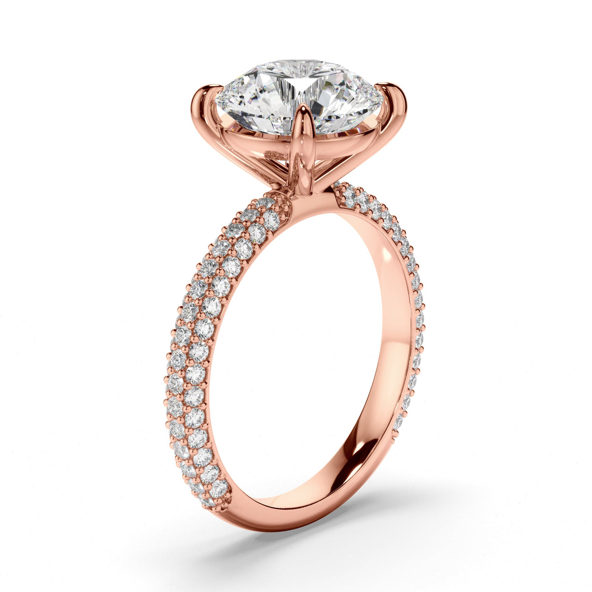 Round Brilliant Cut Diamond Engagement Ring with Diamond Sides