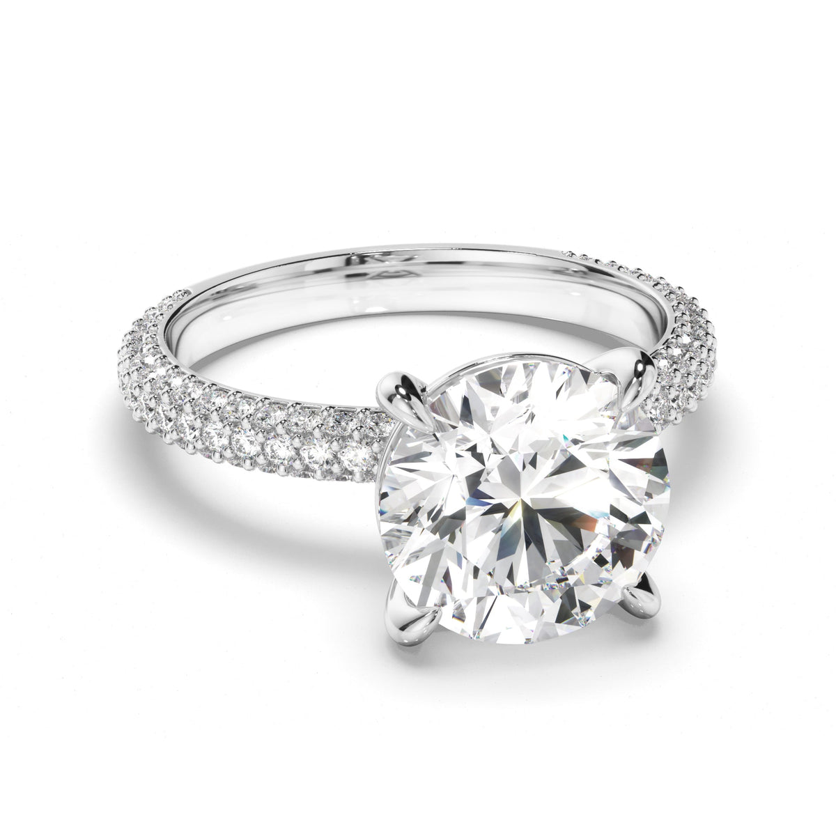 Round Brilliant Cut Diamond Engagement Ring with Diamond Sides