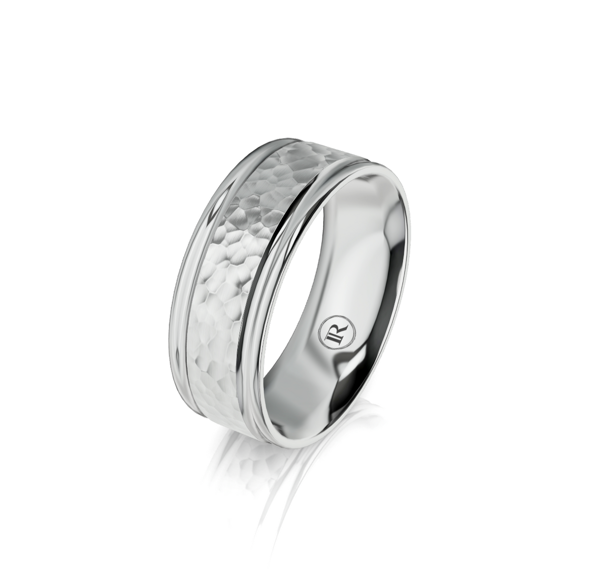 9ct White Gold Hammered Finish Wedding Ring