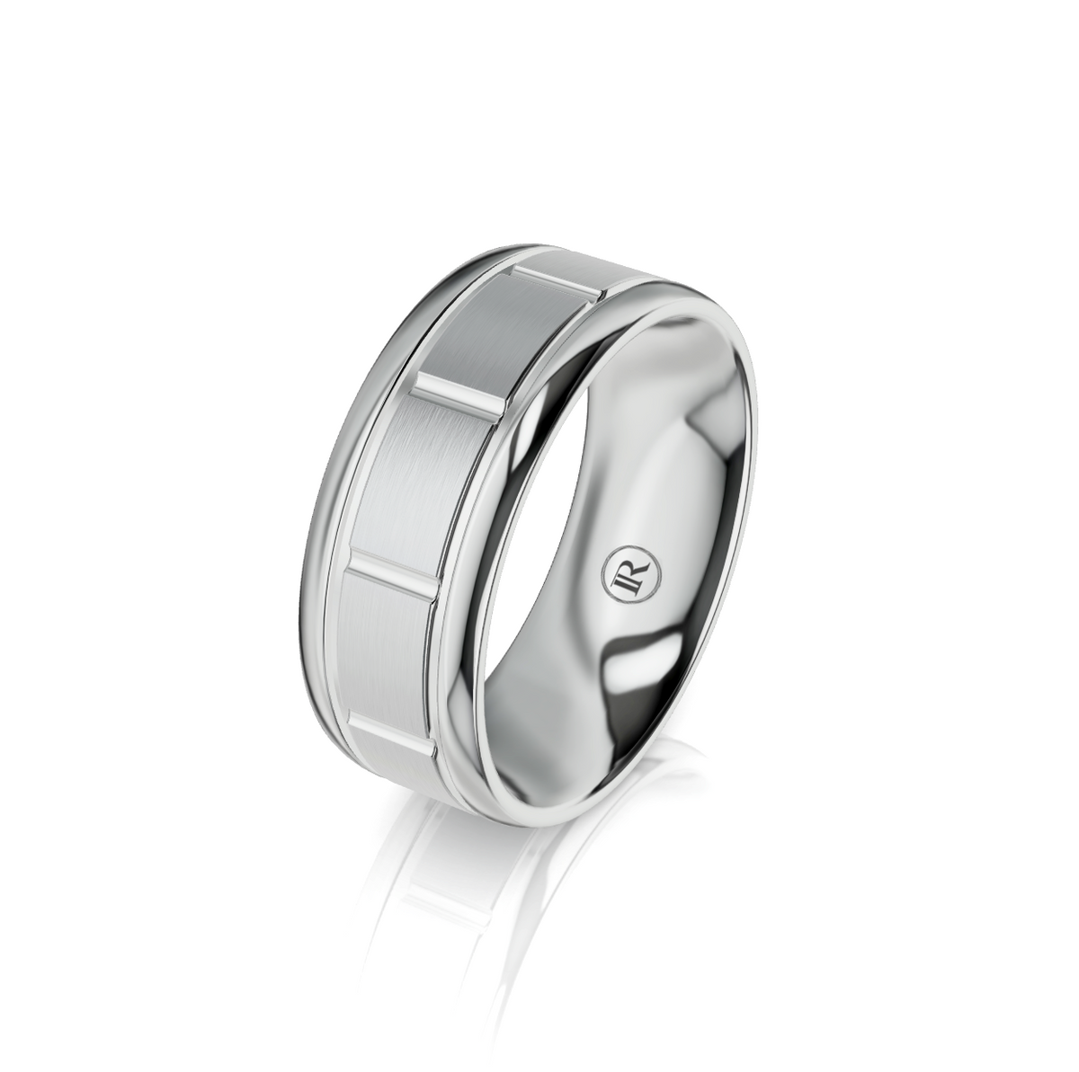 9ct White Gold Groove Detail Wedding Ring