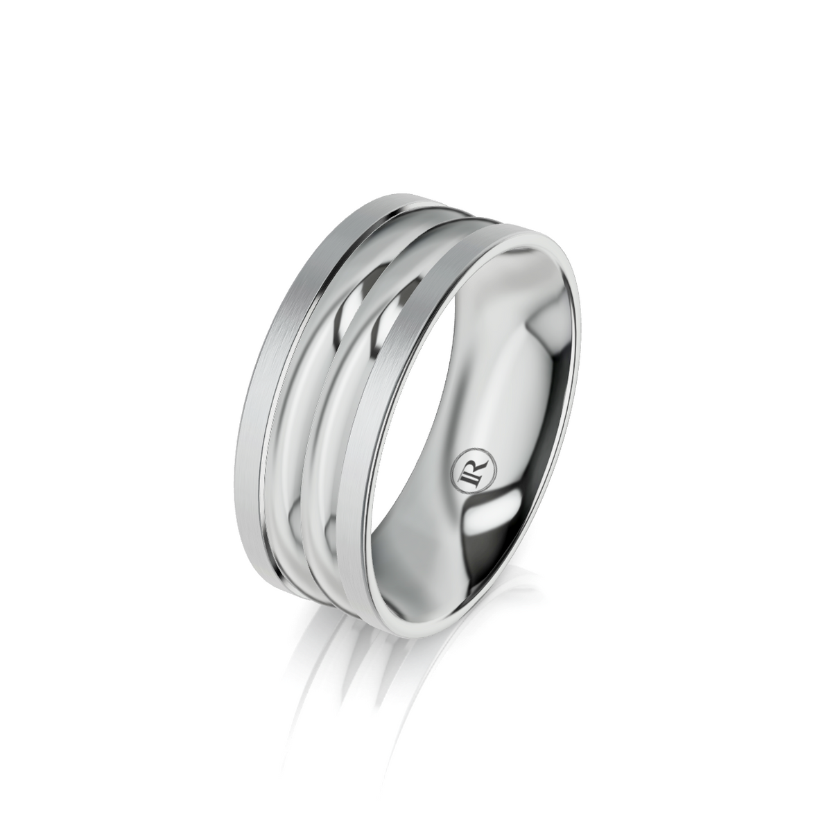 9ct White Gold Double Groove Detail Wedding Ring