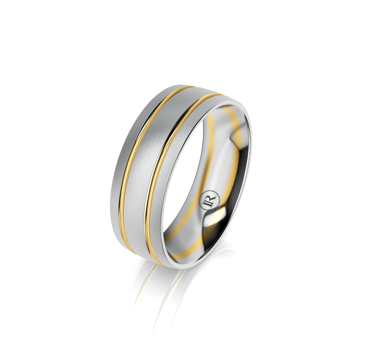9ct White and Yellow Gold Double Groove Detail Wedding Ring
