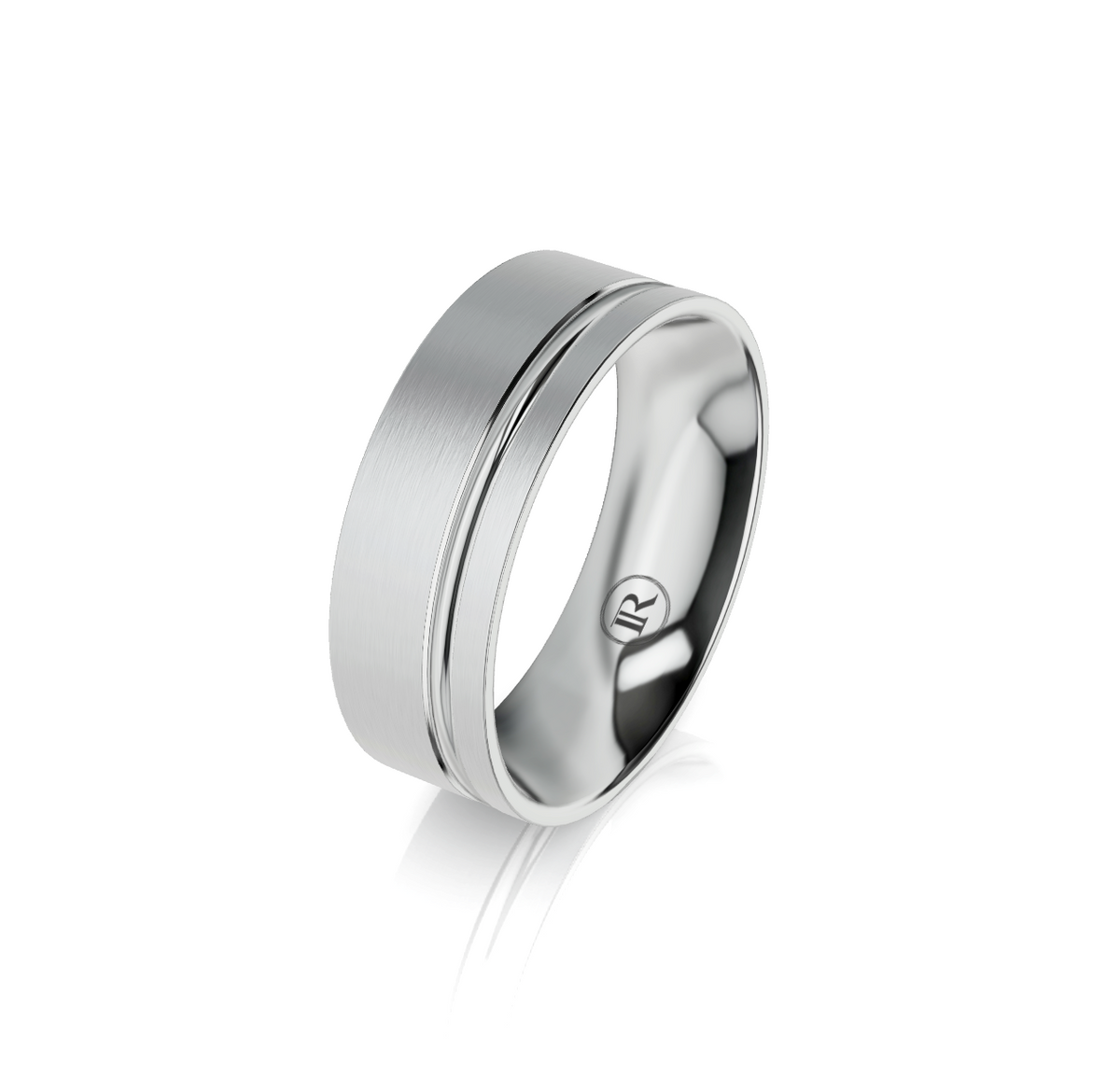 9ct White Gold Offset Groove Detail Wedding Ring