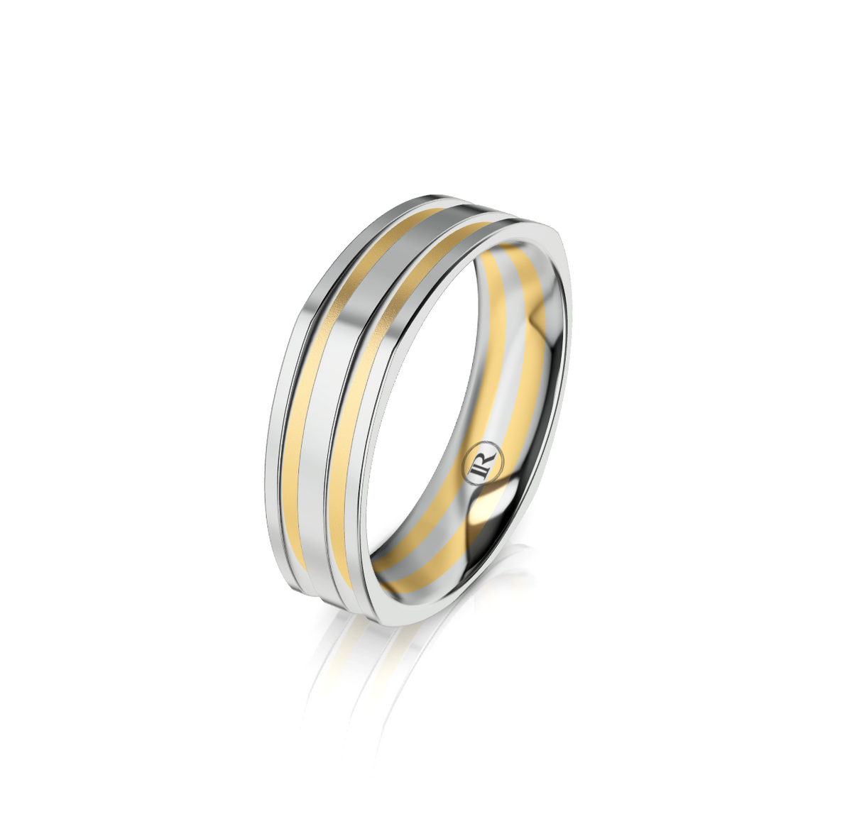 9ct White and Yellow Gold Double Groove Detail Wedding Ring
