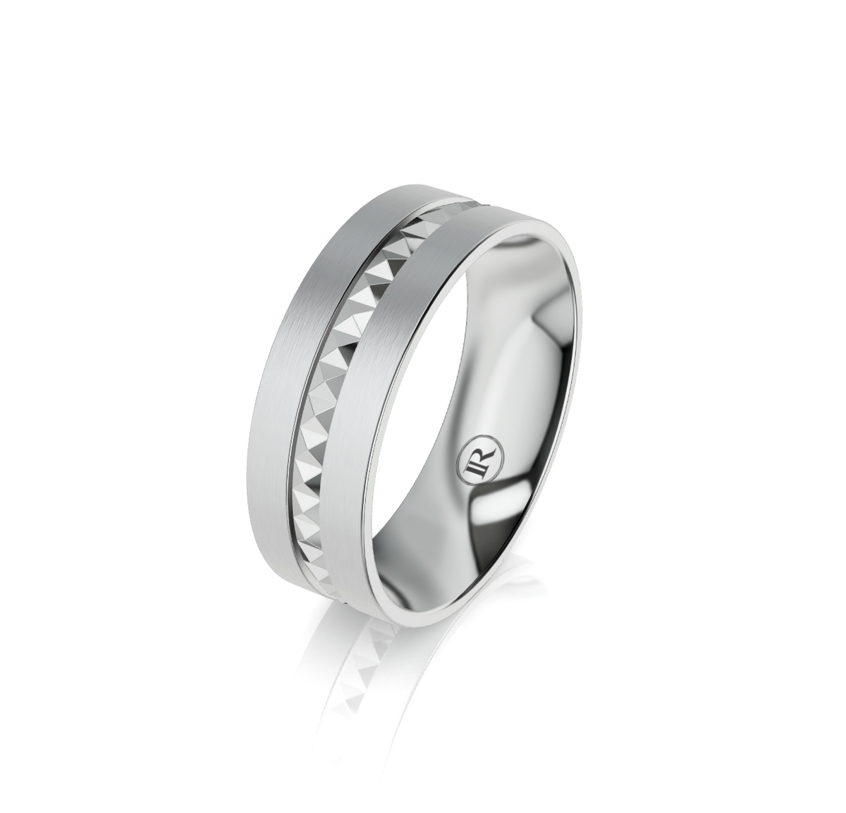9ct White Gold Rockstud Detail Wedding Ring
