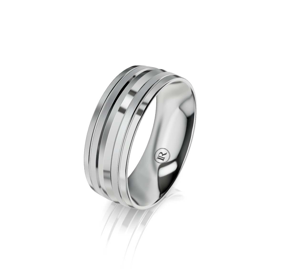 9ct White Gold Groove Detail Wedding Ring
