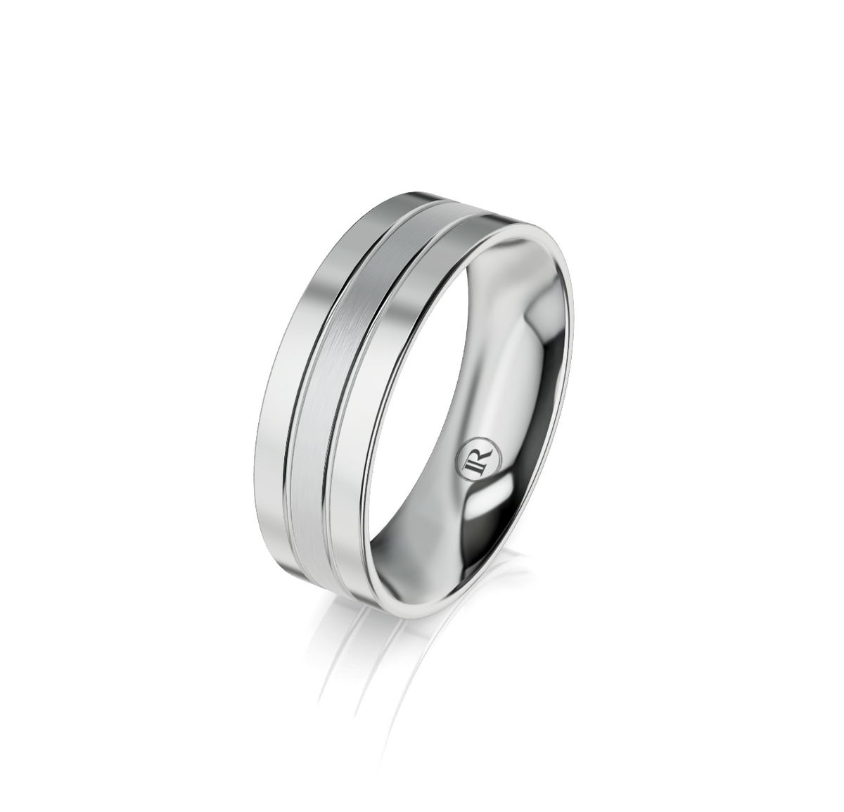 9ct White Gold Brushed Groove Detail Wedding Ring