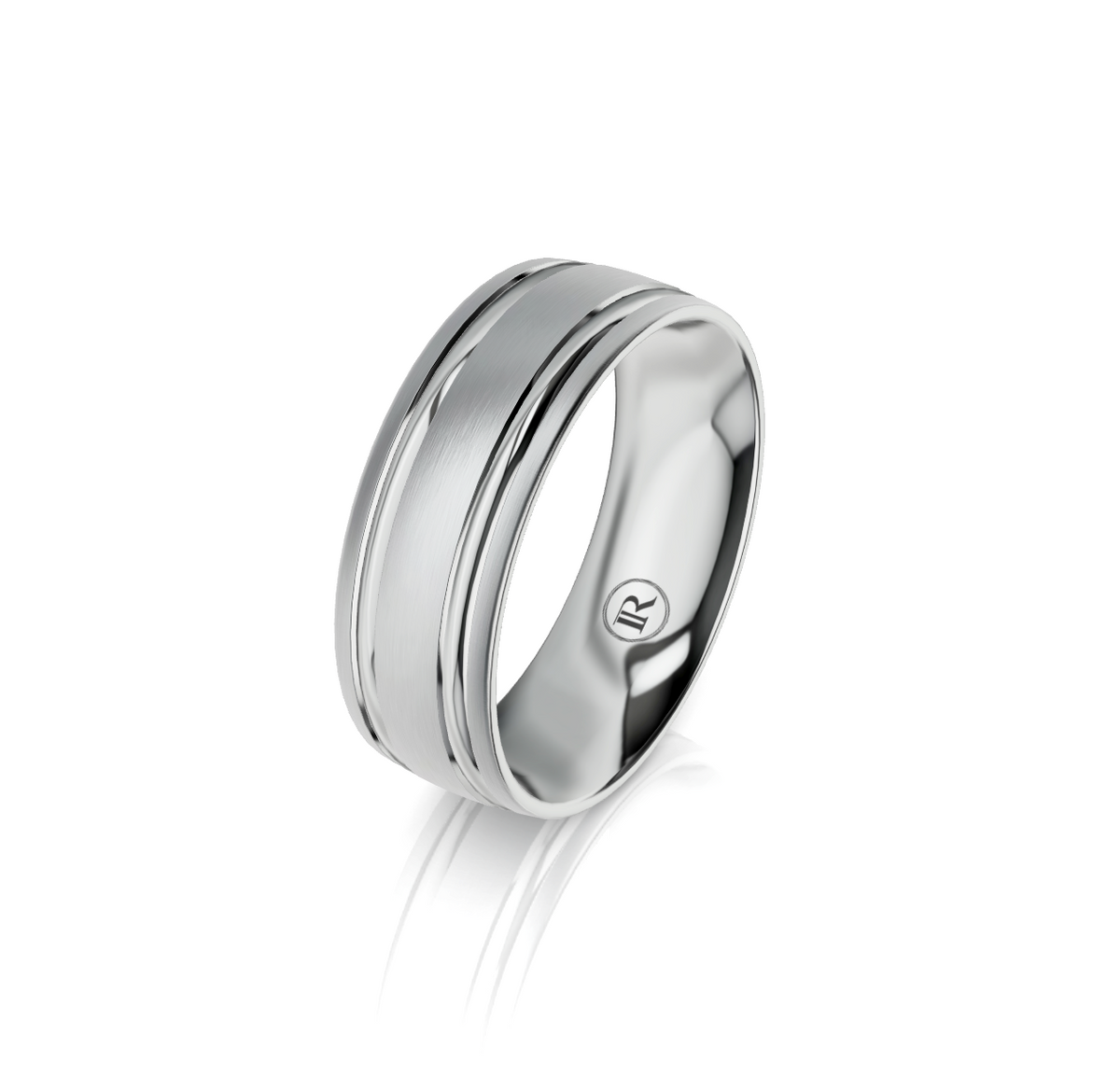 9ct White Gold Groove Detail Wedding Ring