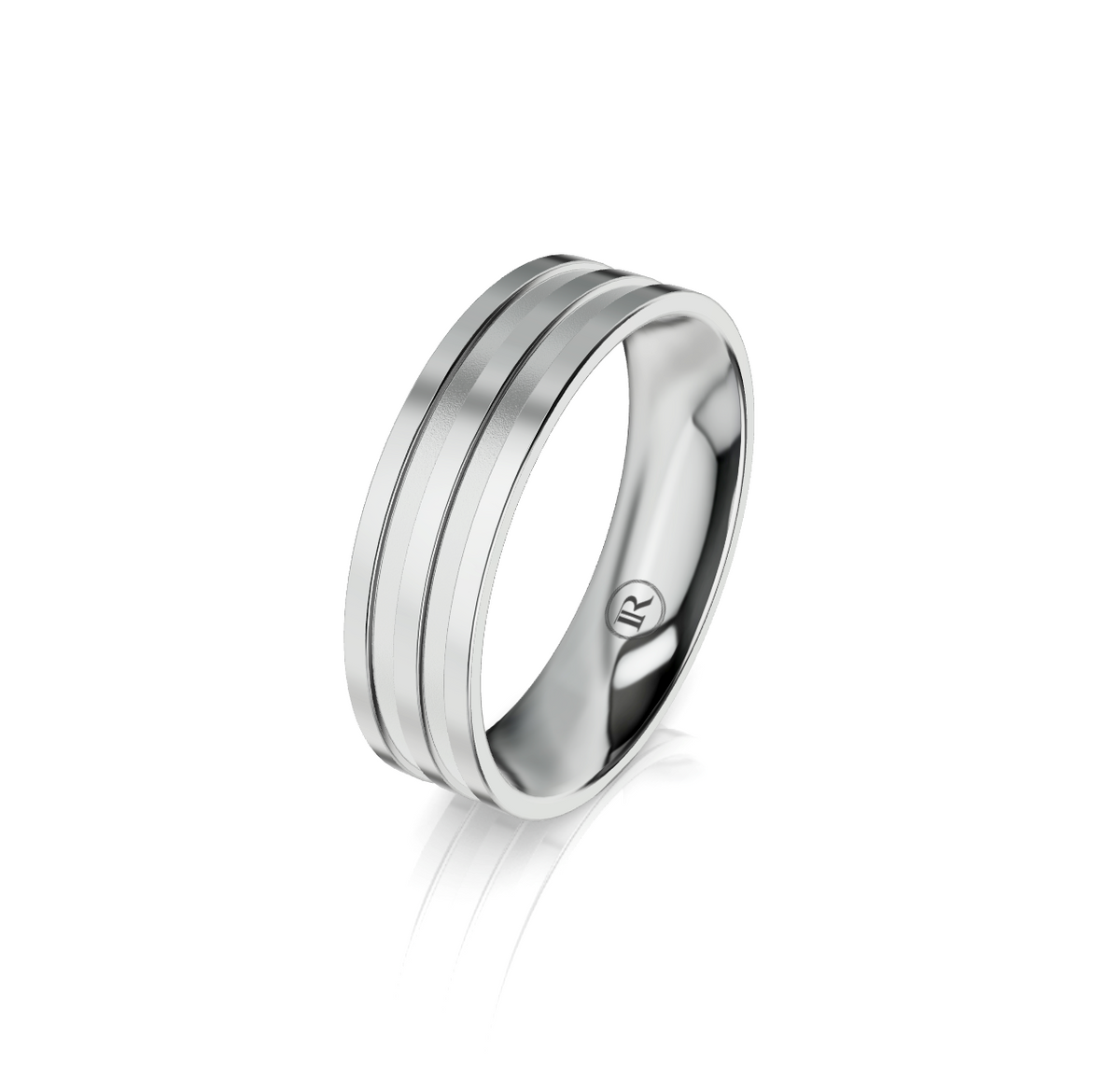 9ct White Gold Groove Detail Wedding Ring