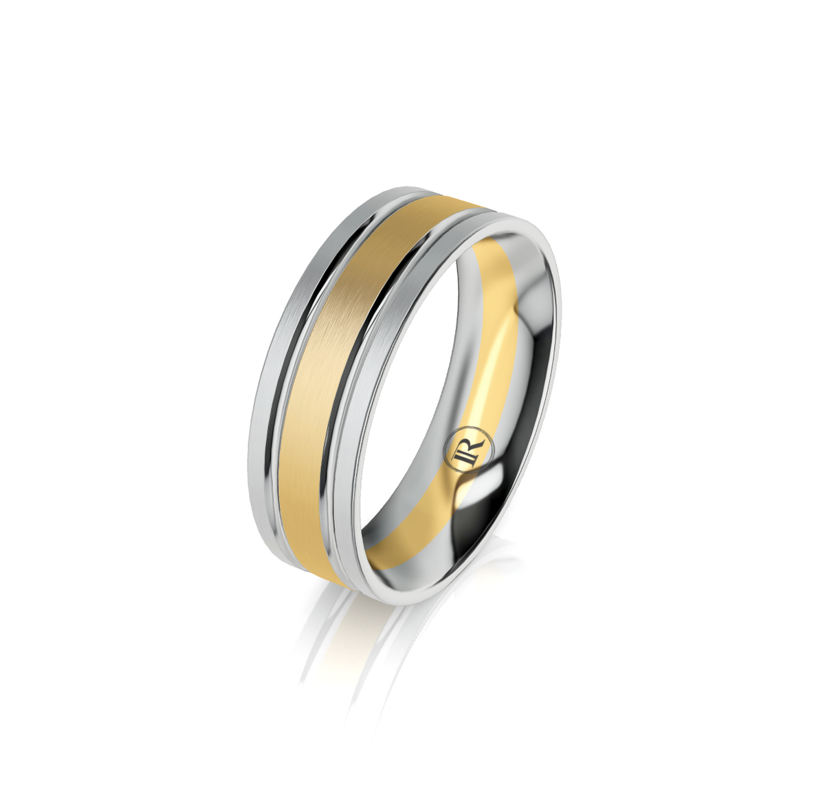 9ct White Yellow Gold Groove Detail Wedding Ring