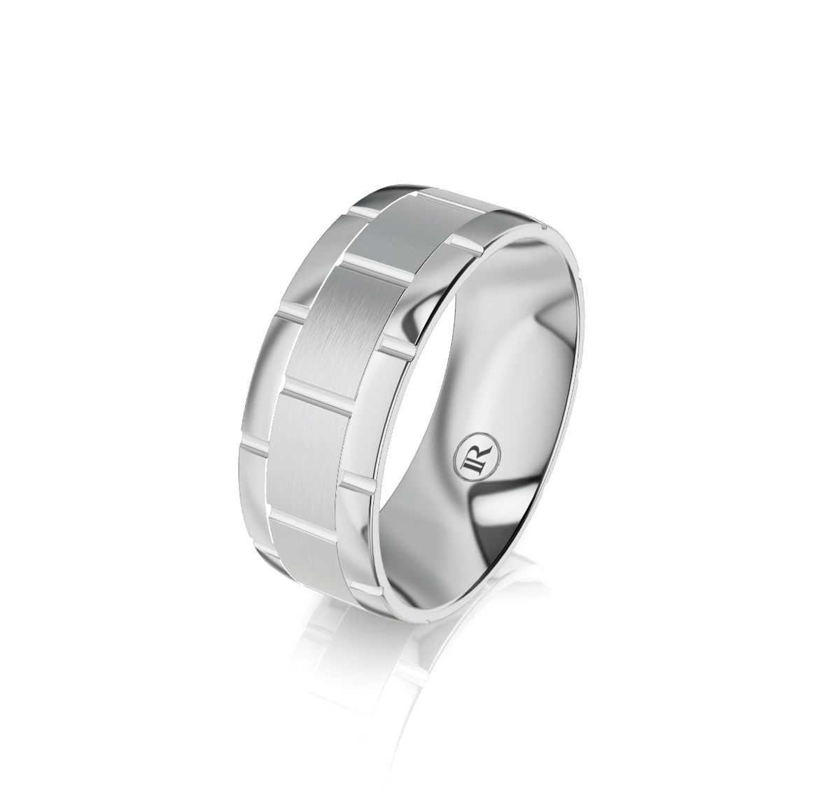 9ct White Gold Brick Detail Wedding Ring