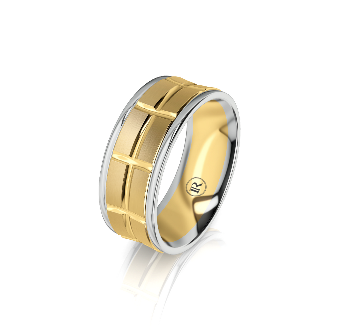 9ct White and Yellow Gold Concave Groove Detail Wedding Ring