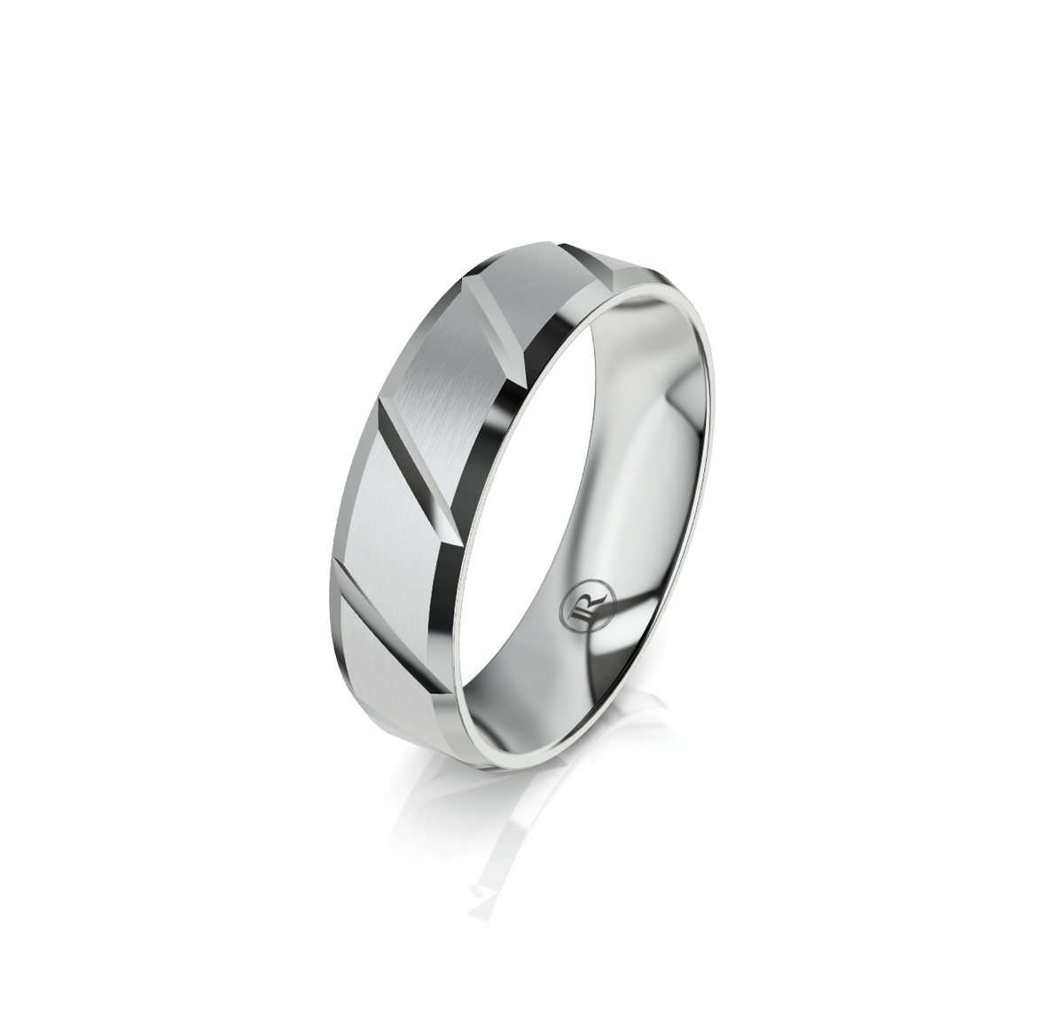 9ct White Gold Diagonal Groove Wedding Ring