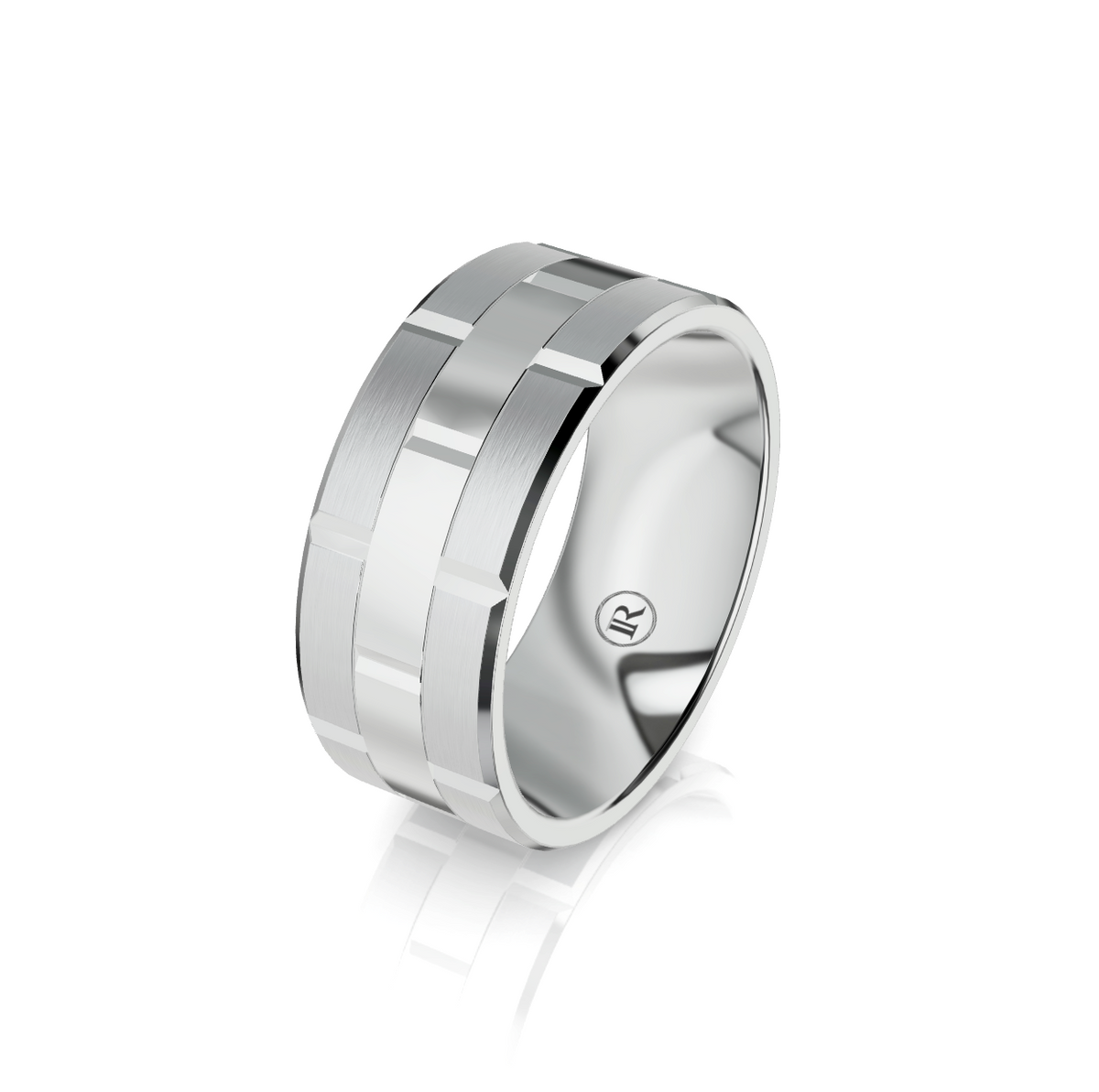 9ct White Gold Brick Detail Wedding Ring