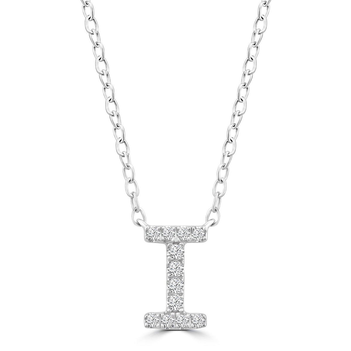 9ct White Gold Diamond Initial 'I' Necklace