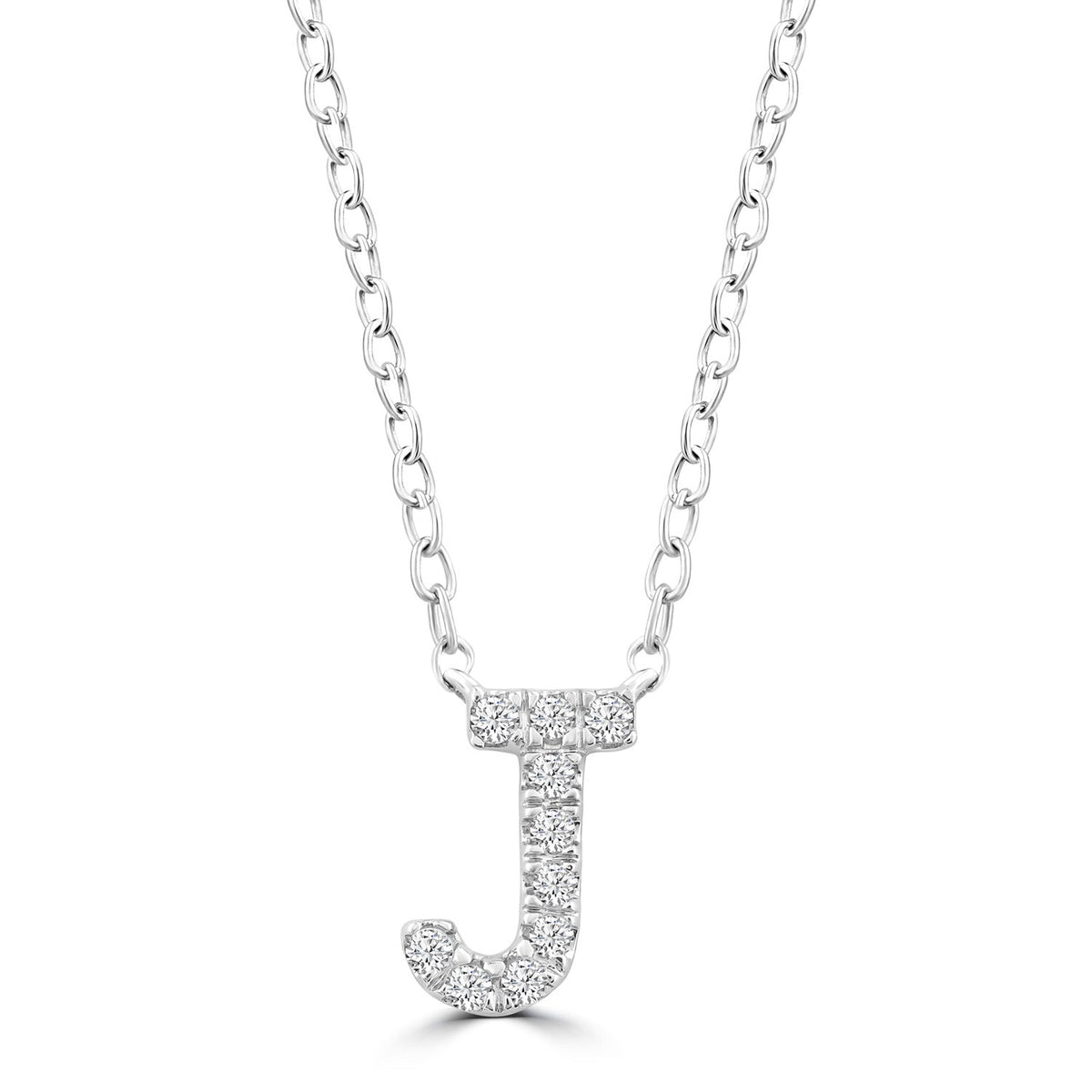 9ct White Gold Diamond Initial 'J' Necklace