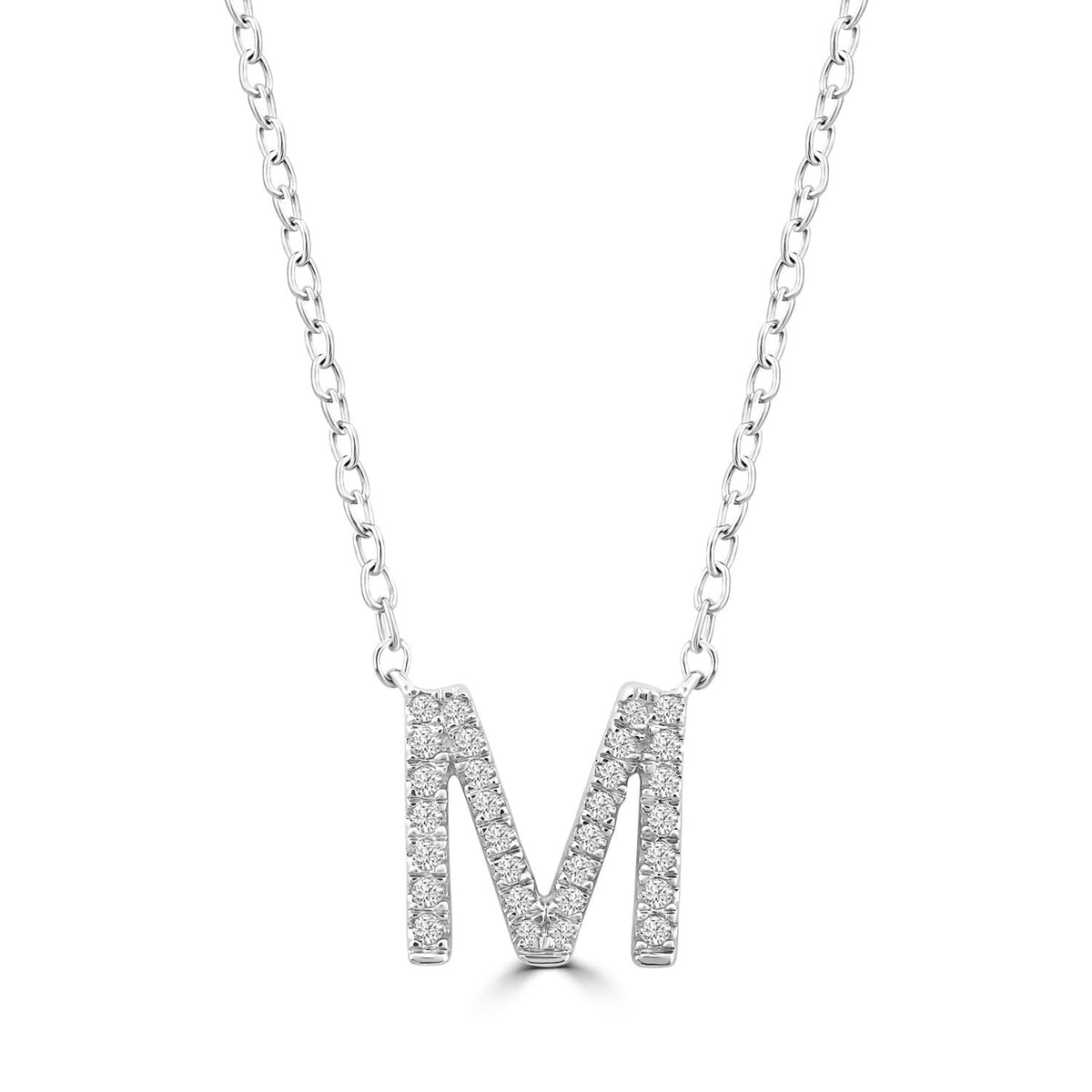 9ct White Gold Diamond Initial 'M' Necklace